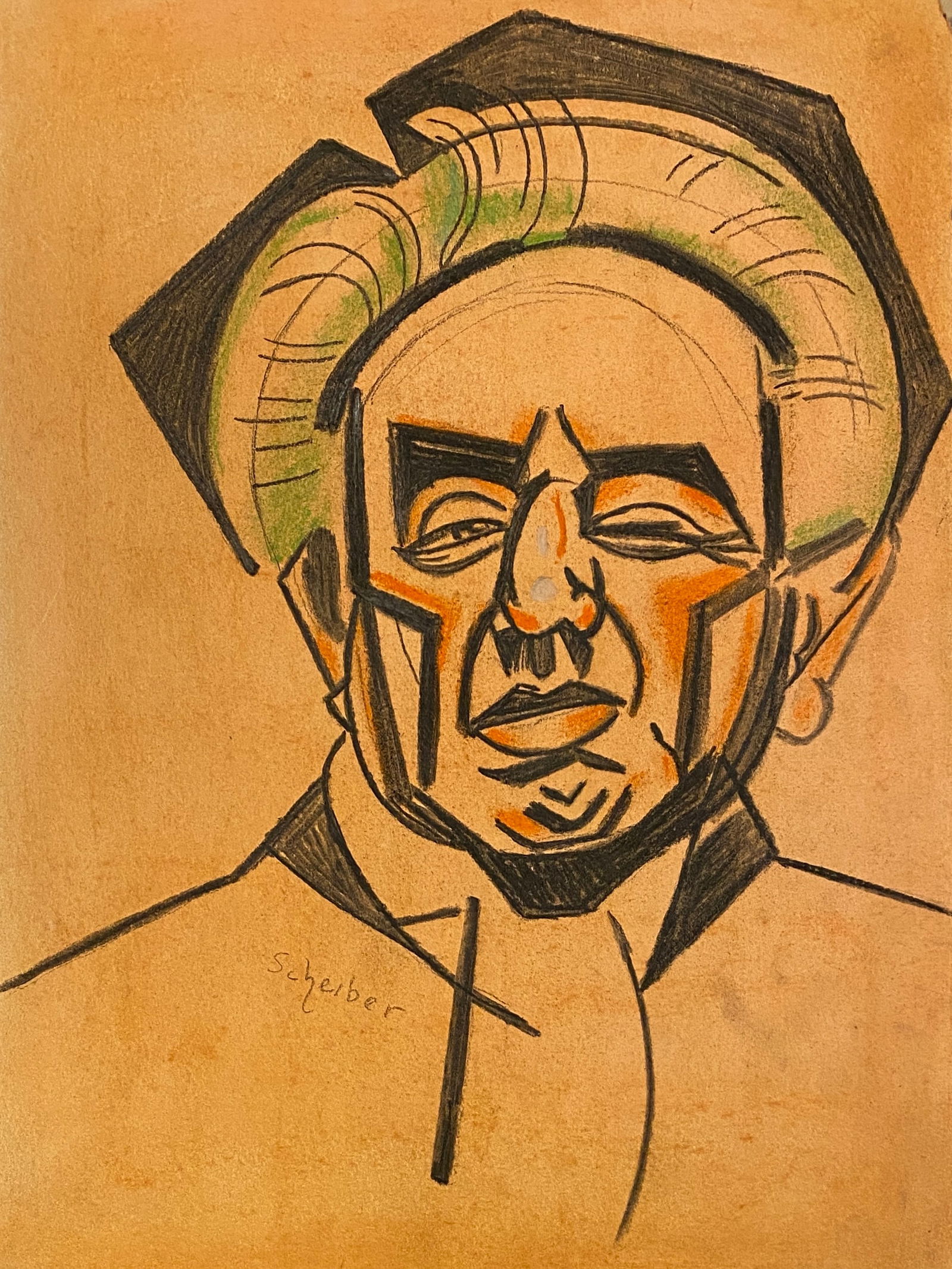 Hugo Scheiber Portrait Style Of: This lot consists of a hand painted Mixed Media on paper in the style of the painter Hugo Scheiber. Hugo Scheiber was a Hungarian modernist painter Image Size: 11 by 8 1/4 inches (28 by 21 cm) All mea