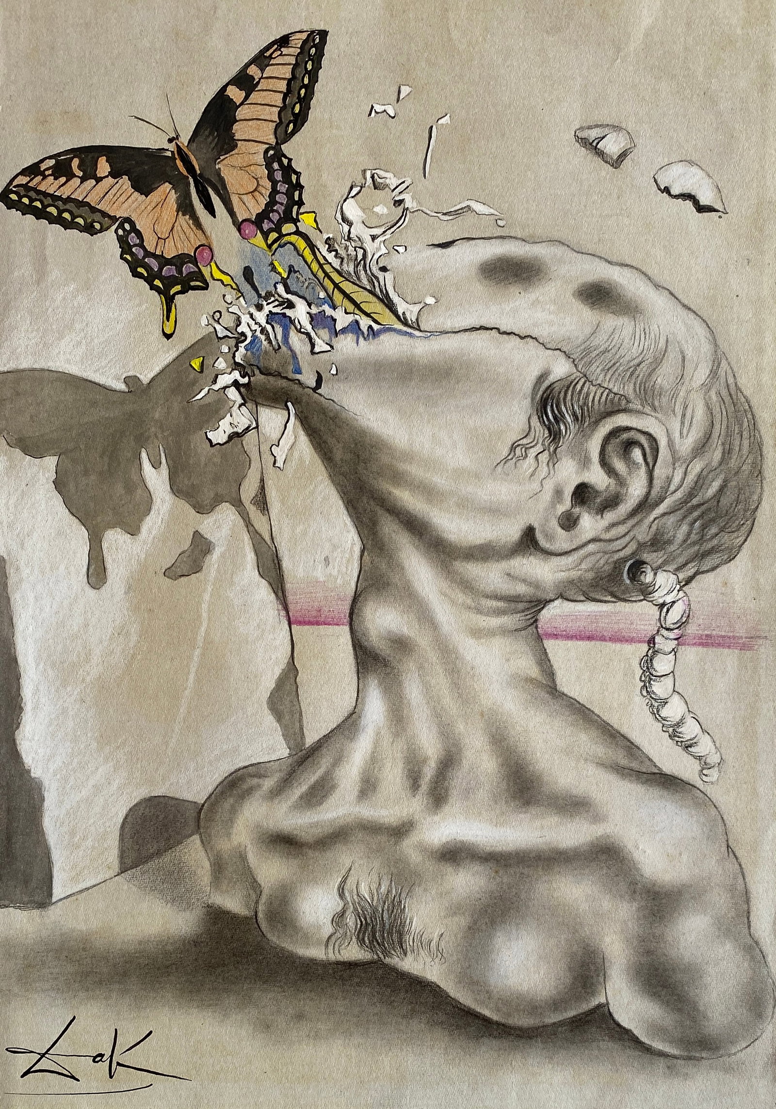 Salvador Dali Ink Drawing On Paper (Style Of): This lot consists of an Ink on paper in the style of the painter Salvador Dalí.Salvador Domingo Felipe Jacinto Dalí i Domènech, Marquis of Dalí of Púbol was a Spanish painter, sculptor, engraver,