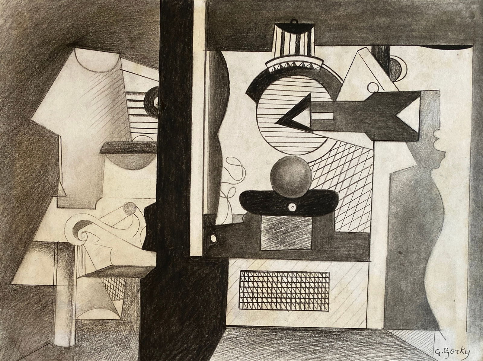 ARSHILE GORKY American 1904-1948 Pencil on Paper Style Of: This lot consists of a hand painted Pencil on paper in the style of the painter Arshile Gorky. Vostanik Manoog Adoyan, better known as Arshile Gorky, was an American-naturalized Armenian painter and e