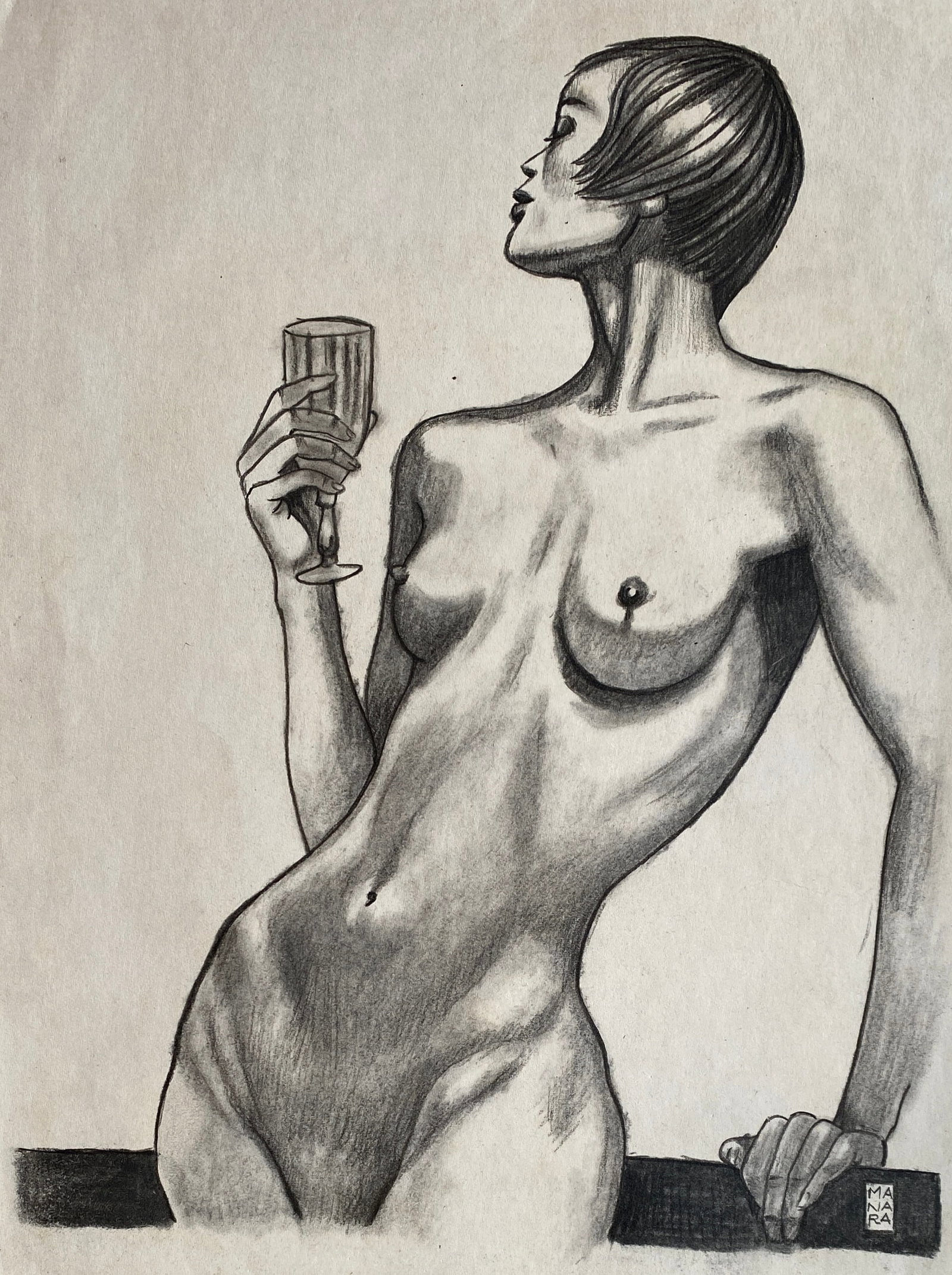 Milo Manara Ink and pencil On Paper (Style Of): This lot consists of a hand painted Ink and pencil on paper in the style of the painter Milo Manara.Milo Manara is an Italian cartoonist, considered the undisputed master of erotic comics, thanks to w