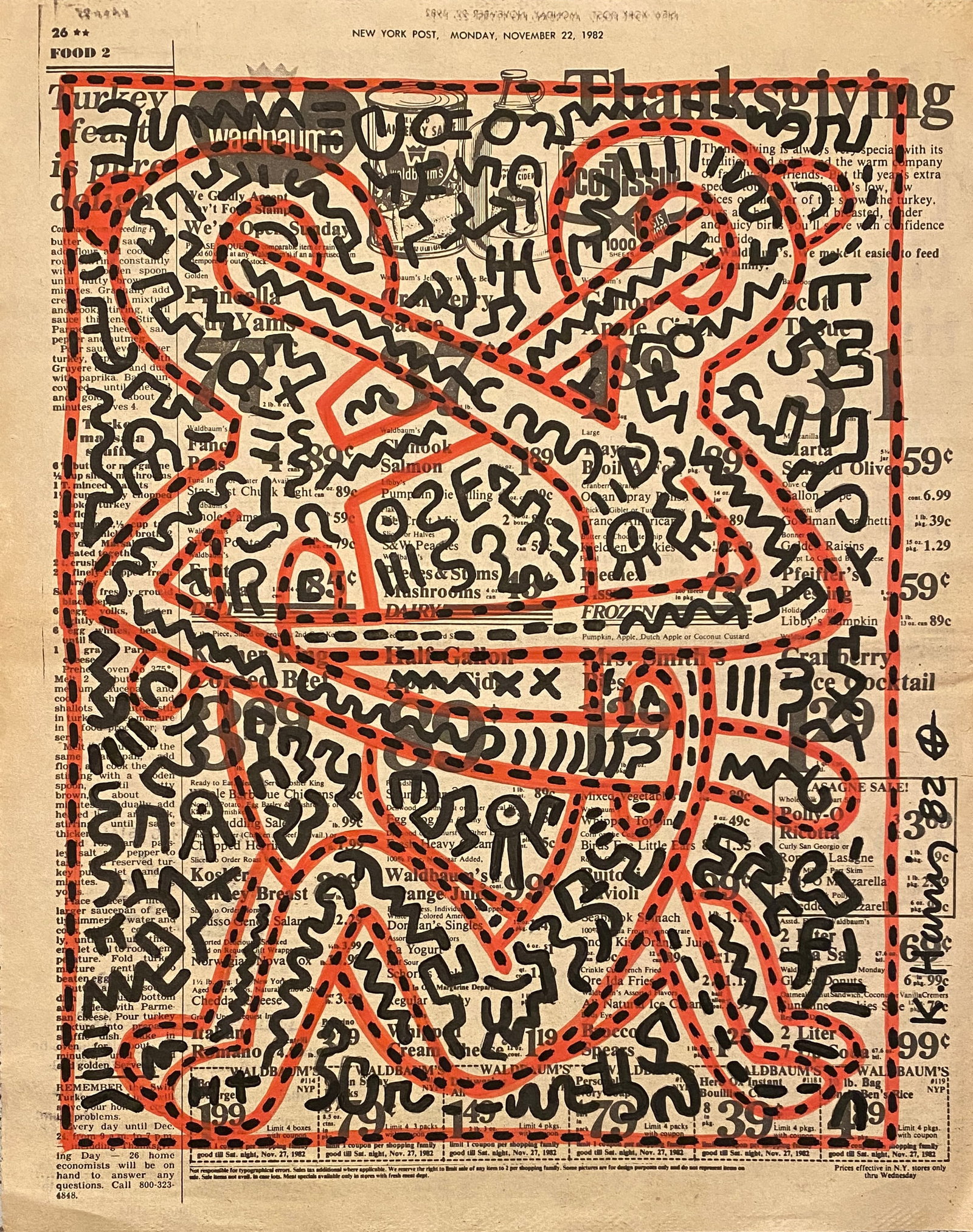 Keith Haring New York Newspaper painting 1983 Very Rare (1 of 2)