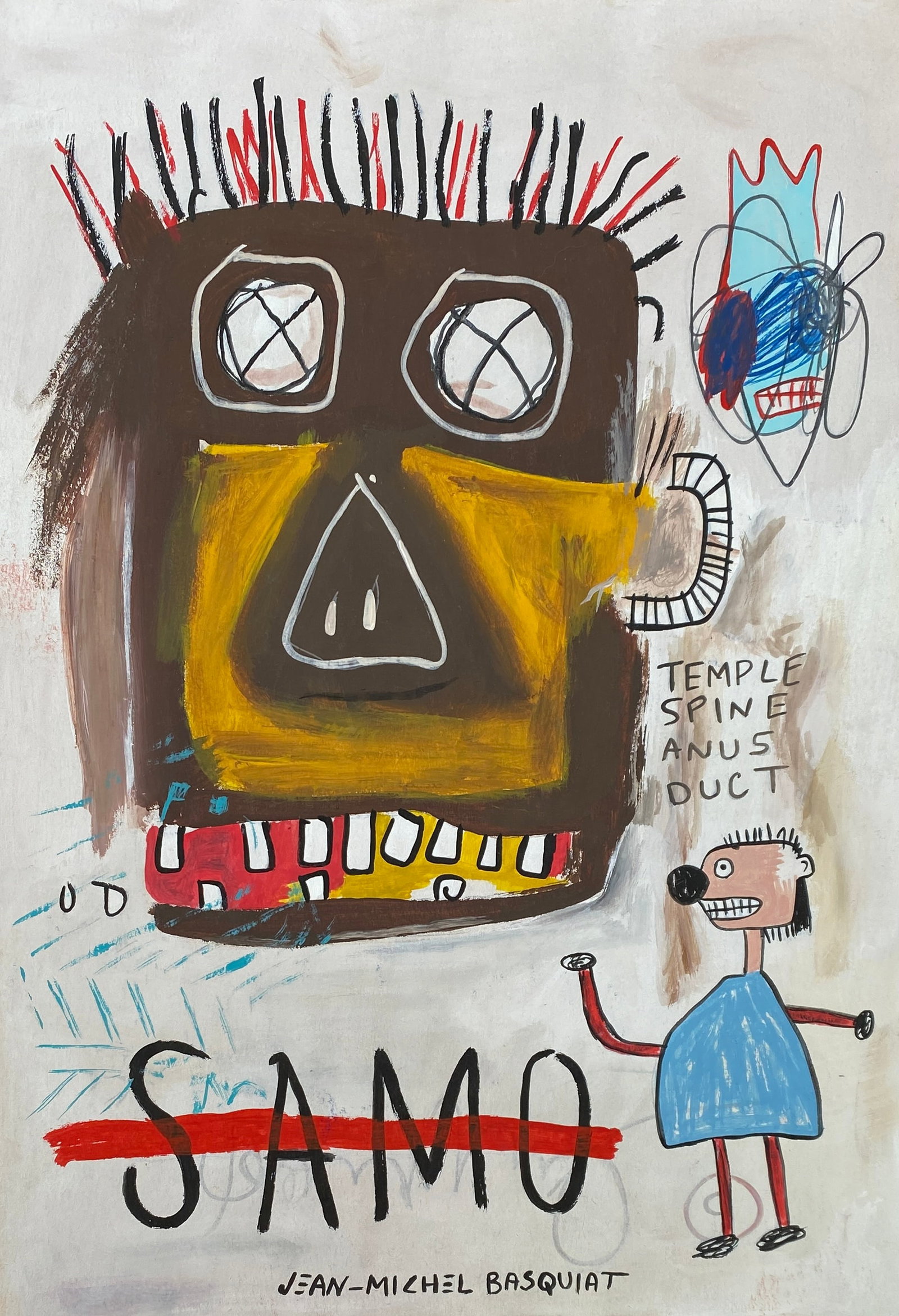 Jean Michel Basquiat American 1960 - 1988 Mixed Media on Paper Painting Haring Pop Art Style Of: This lot consists of a hand painted Mixed Media on paper in the style of the painter Jean-Michel Basquiat.Jean-Michel Basquiat, also known as SAMO, was an American artist of Haitian and Puerto Rican d