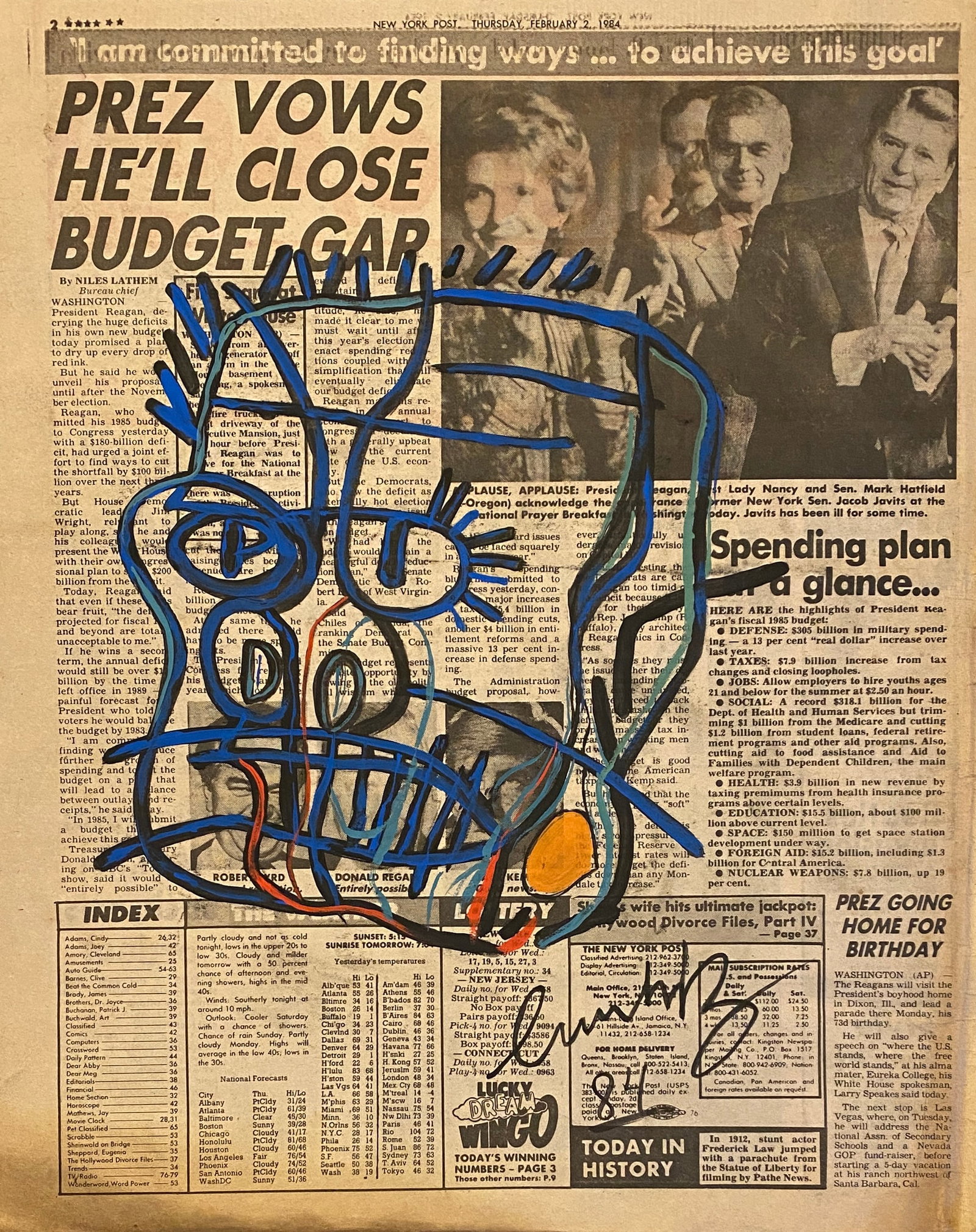 JMB Jean-Michel Basquiat on newspaper Style Of: This lot consists of a Painting on a piece of old newspaper. Dated February 1984 in the style of the painter Jean-Michel Basquiat.JMB Jean-Michel Basquiat (December 22, 1960. August 12, 1988) was an A