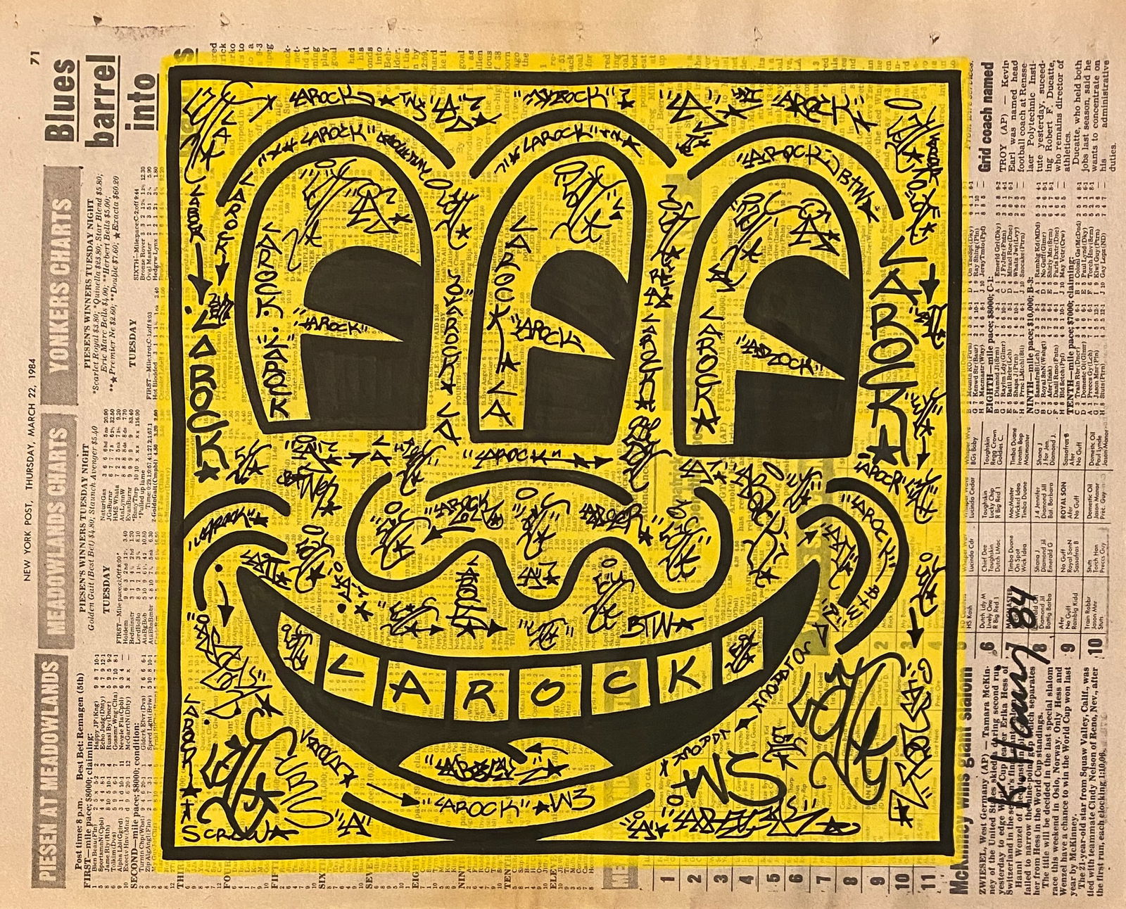 Keith Haring New York Newspaper painting 1984 Very Rare (1 of 2)