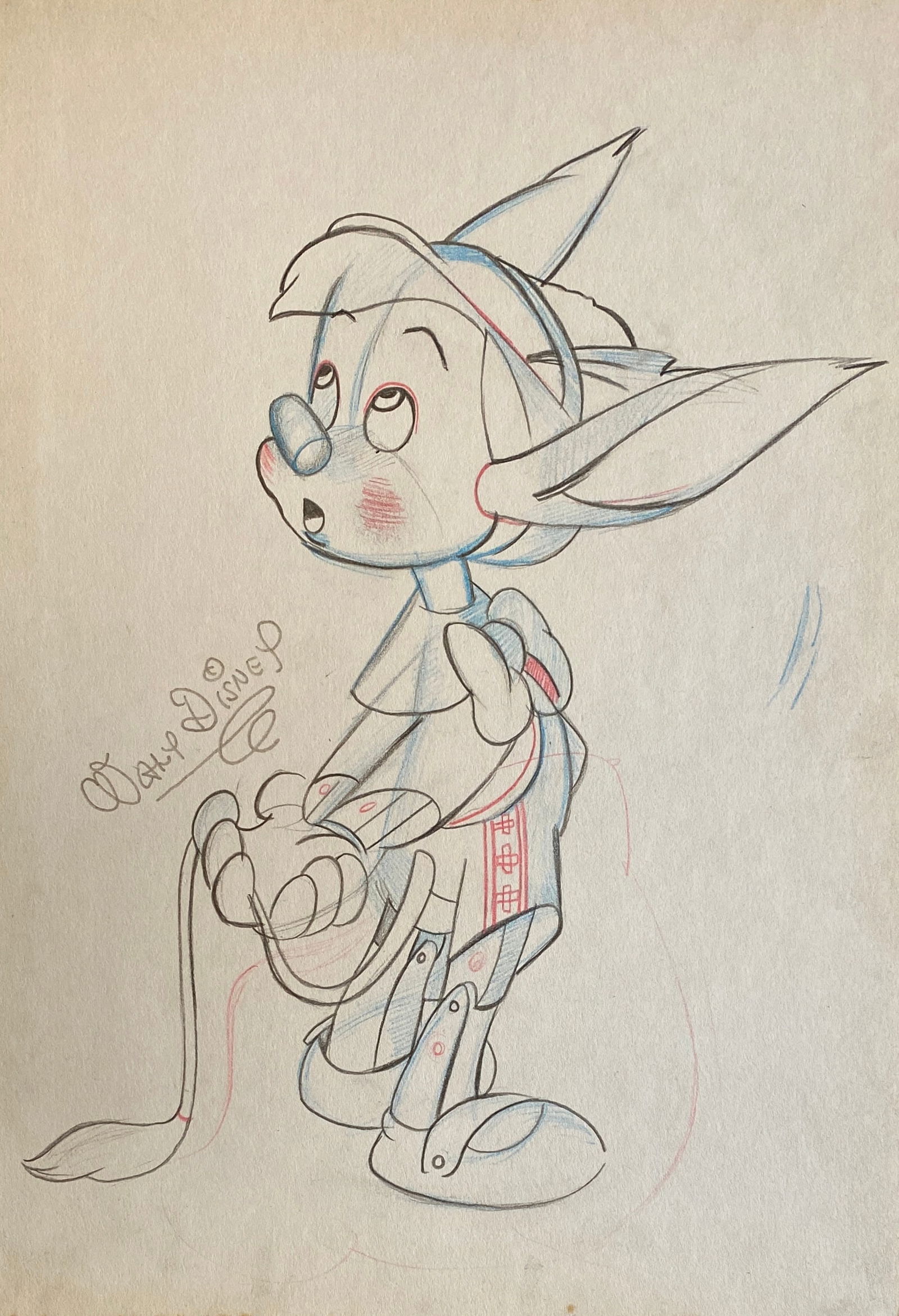 Walt Disney Hand Sketch of Pinocchio (style of) (1 of 2)