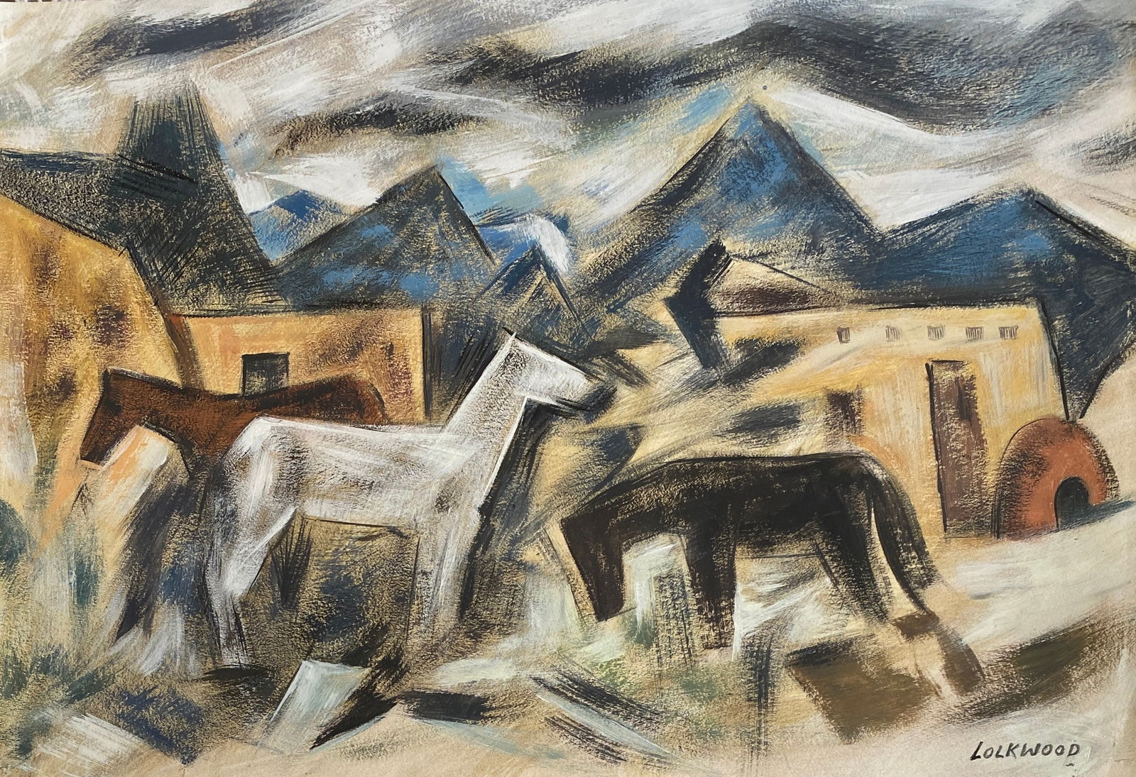 Ward Lockwood Drawing on Paper Style Of: This lot consists of a hand painted Gouache on paper in the style of the painter John Ward Lockwood. John Ward Lockwood was an American painter, art teacher, and veteran of two world wars. Image Size: