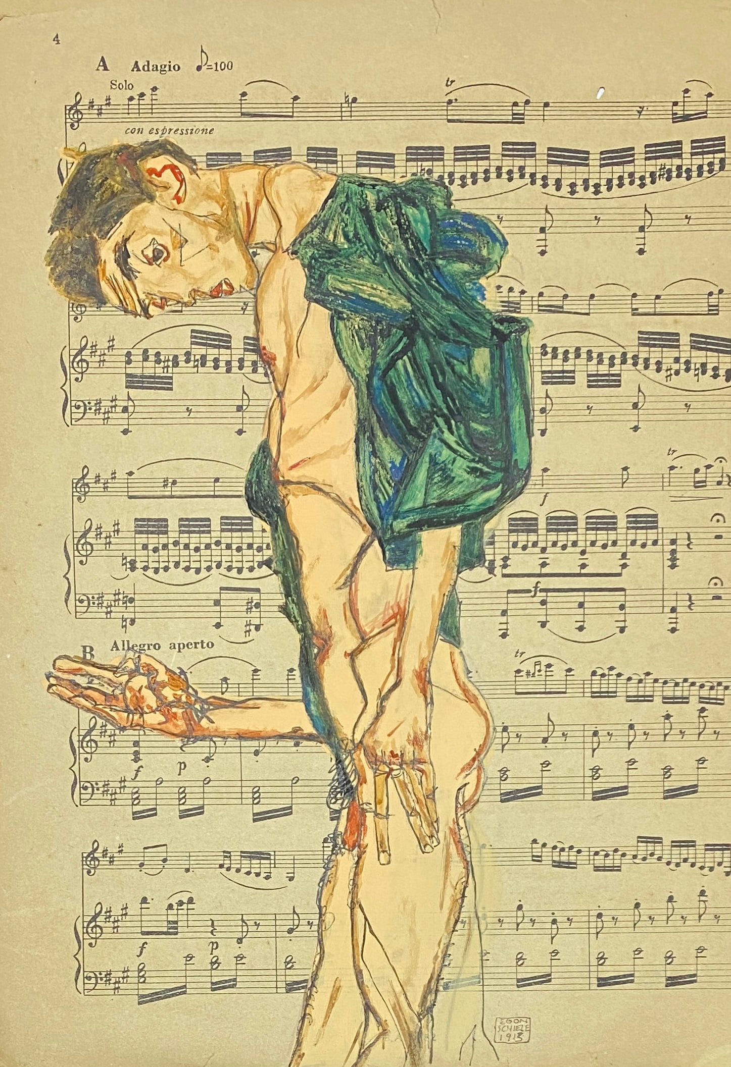 Egon Schiele (Watercolor on Paper) (Style Of) (1 of 2)