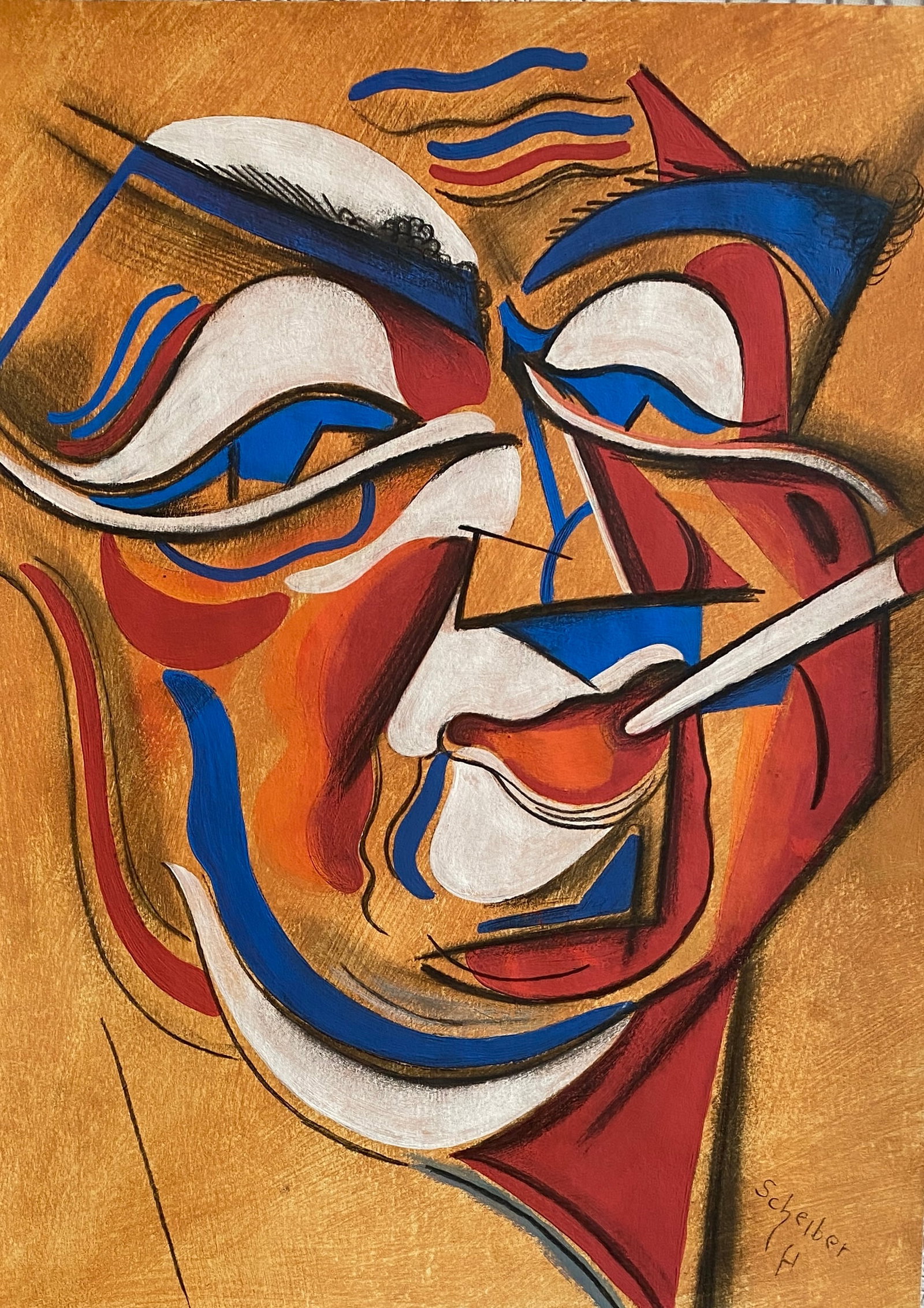 Hugo Scheiber Portrait Style Of: This lot consists of a hand painted Mixed Media on paper in the style of the painter Hugo Scheiber. Hugo Scheiber was a Hungarian modernist painter Image Size: 11 1/2 by 8 1/2 inches (29 by 21.5 cm) A