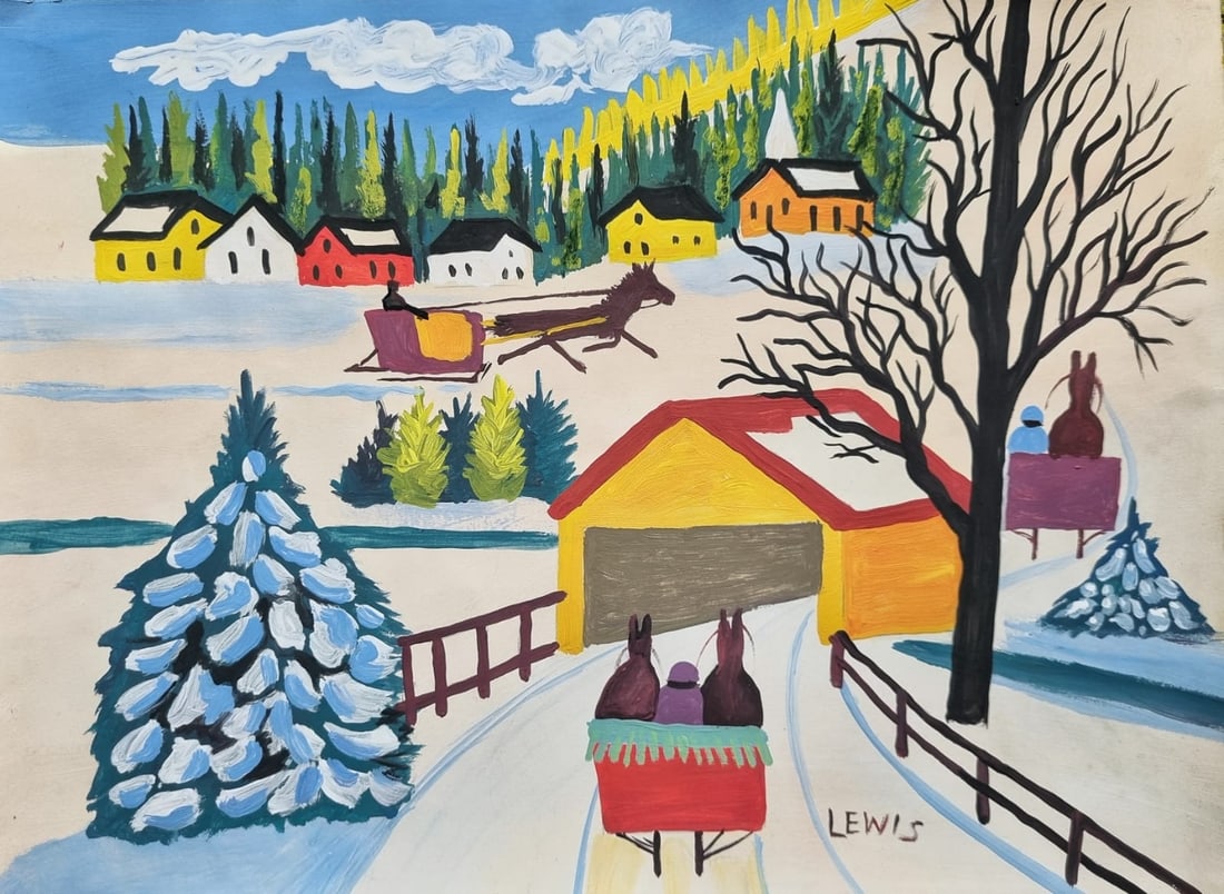 Maud Lewis (Canadian 1903-1970) Mixed media on Paper Style of: Maud Lewis (Canadian 1903-1970) Mixed media on Paper Style ofThis lot consists of a hand painted Mixed Media on paper in the style of the painter Maud Lewis.Maud Lewis, born Maud Dowley, was a Canadia