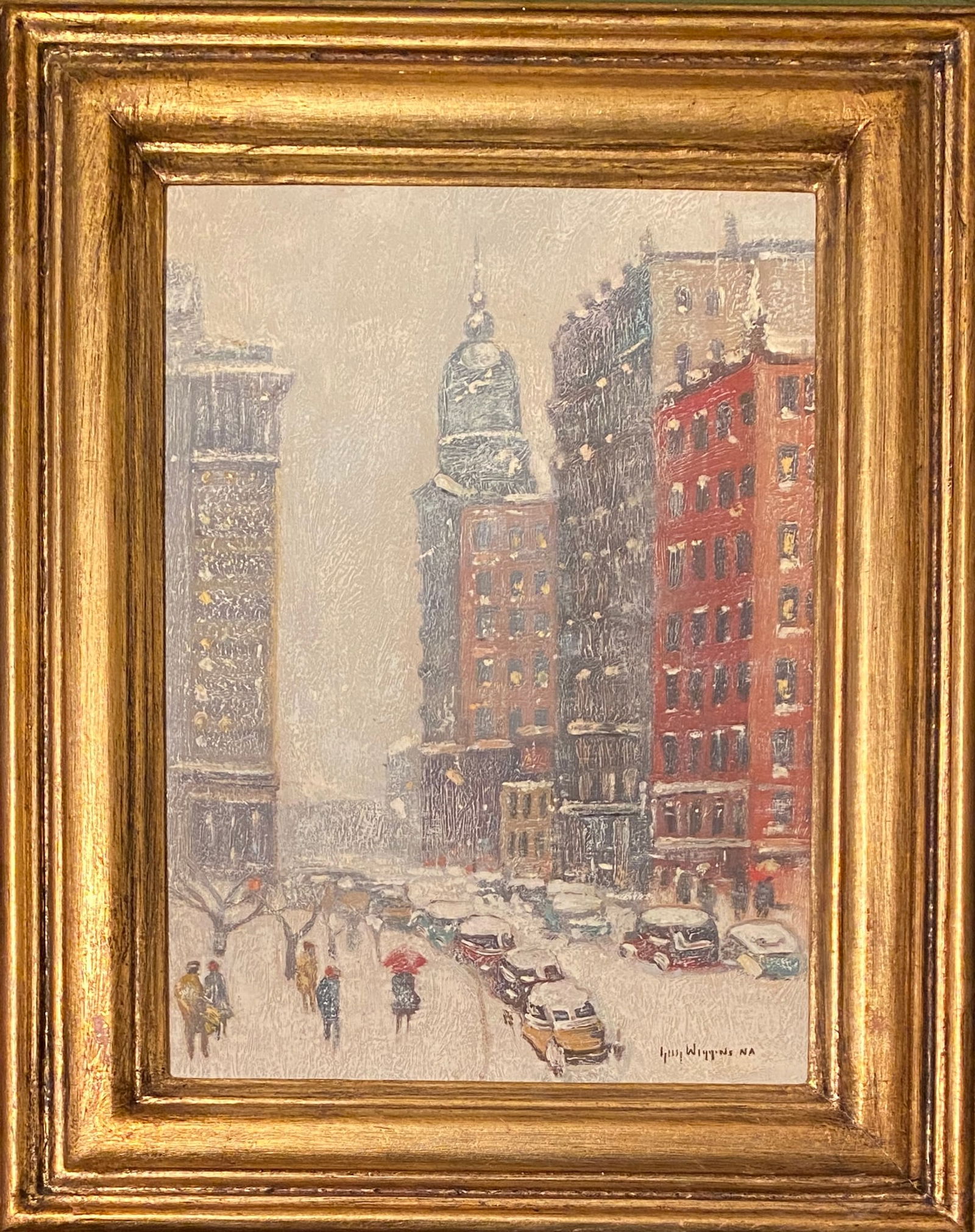 GUY WIGGINS (AMERICAN 1883-1962) OIL PAINTING ON PANEL. (1 of 3)