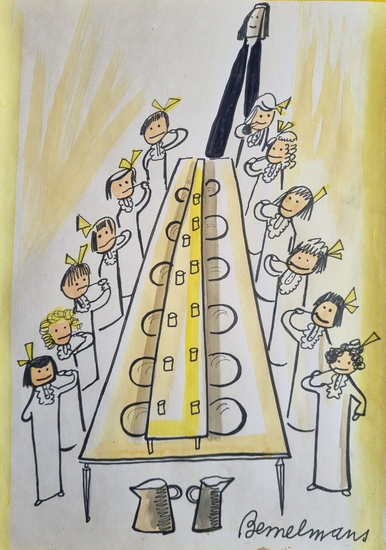 LUDWIG BEMELMANS Mixed Media (Style Of): This lot consists of a hand painted Mixed Media on paper in the style of the painter Ludwig Bemelmans. Ludwig Bemelmans was an American writer and illustrator of Austro-Hungarian origin. Regular contr