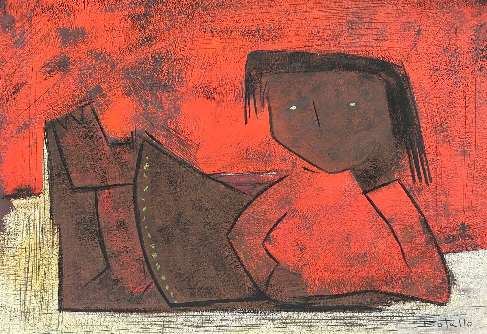 Angel Botello 1913-1986 Puerto Rico (Style Of): This lot consists of a hand Painting on paper in the style of the painter Angel Botello. ?ngel Botello, full name ?ngel Botello y Barros, was a Spanish-Puerto Rican painter, sculptor and graphic artis