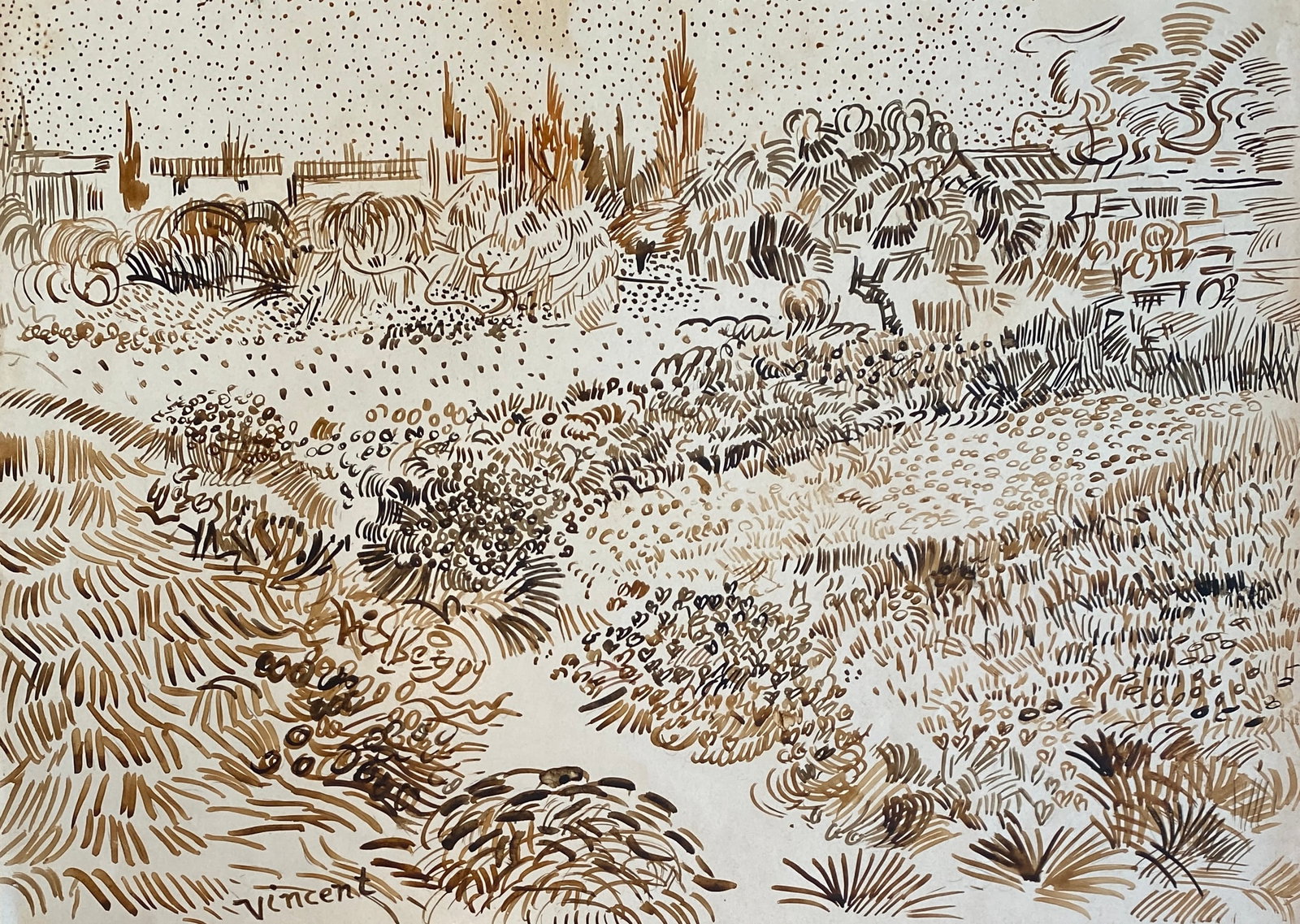 Vincent Van Gogh (1853-1890) Ink Drawing: This lot consists of a hand painted Mixed Media on paper in the style of the painter Vincent Willem van Gogh. Vincent Willem van Gogh was a Dutch painter, one of the main exponents of post-impressioni