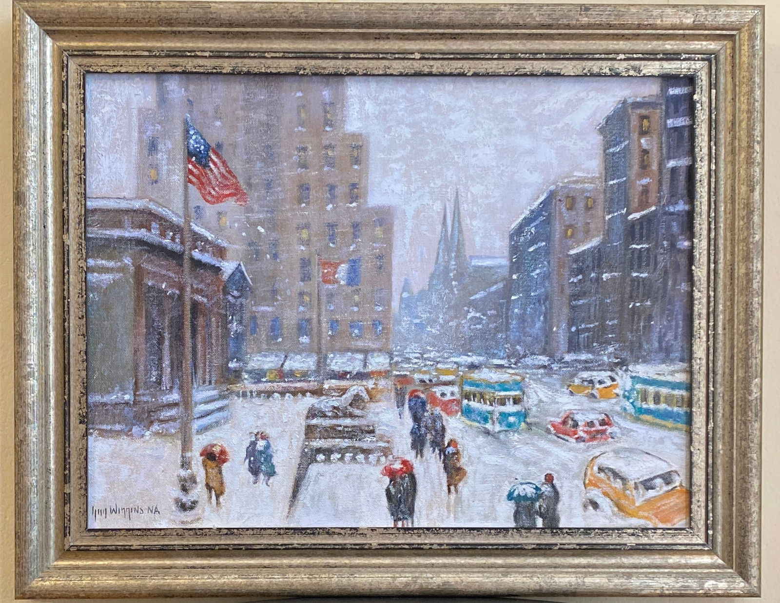 GUY WIGGINS (AMERICAN 1883-1962) OIL PAINTING ON PANEL. (1 of 5)