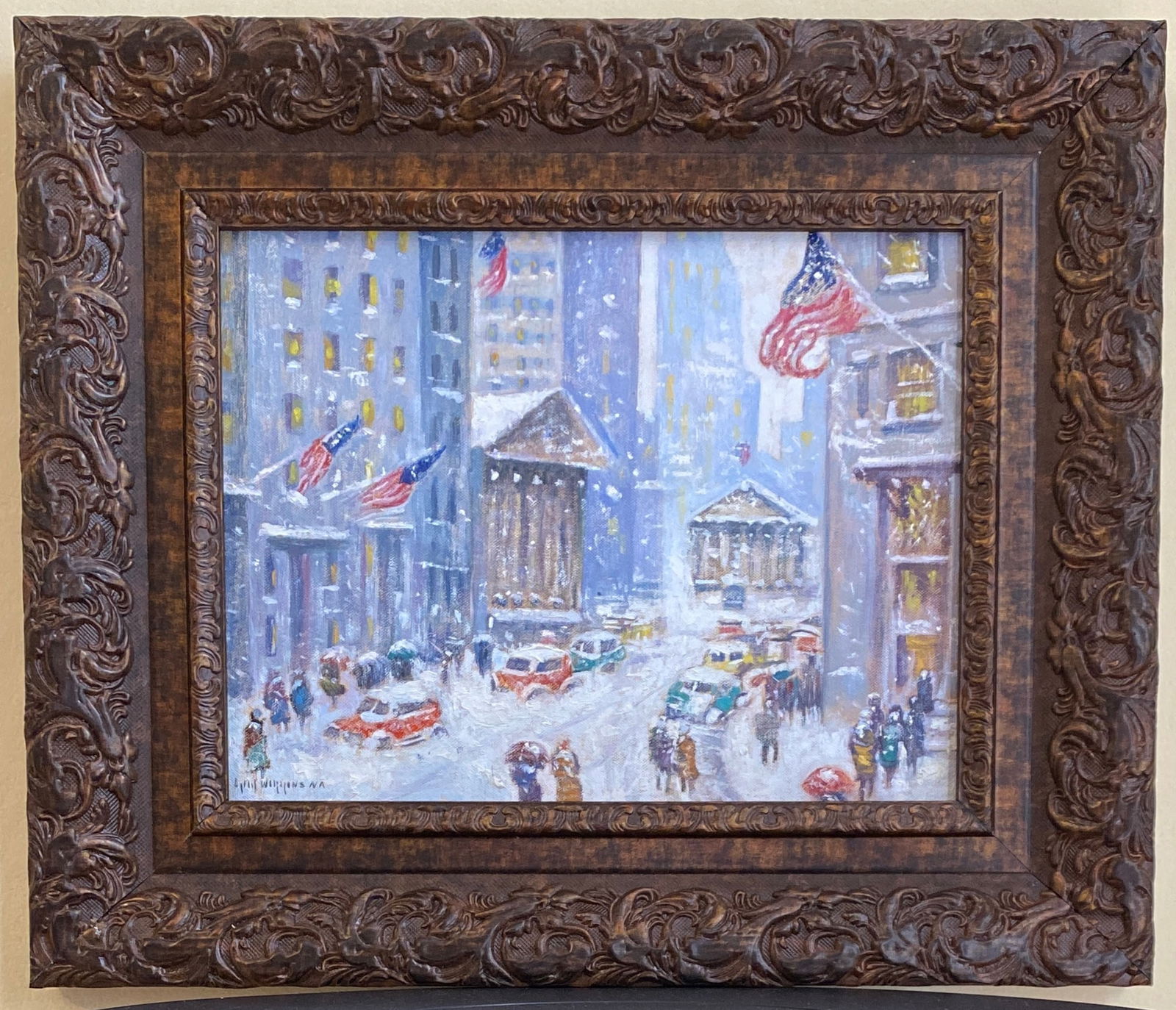 GUY WIGGINS (AMERICAN 1883-1962) OIL PAINTING ON PANEL. (1 of 5)