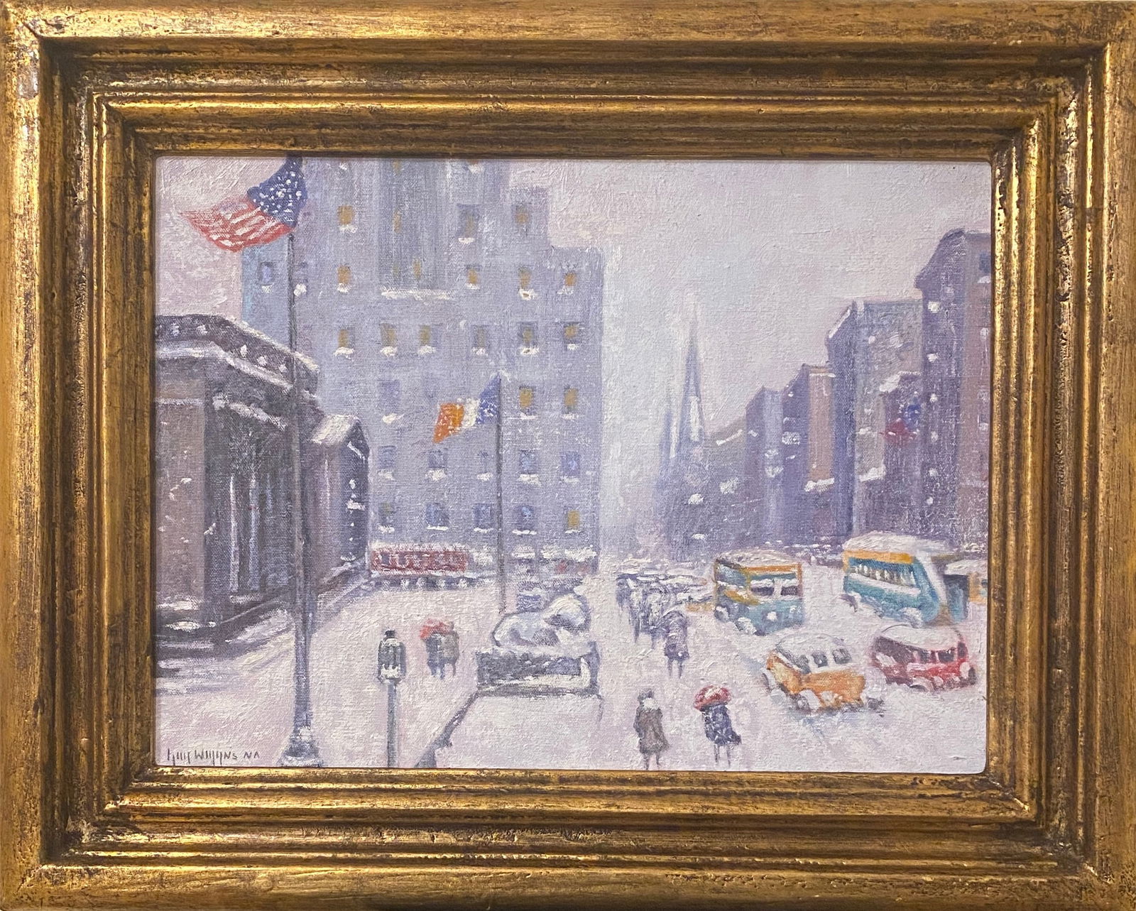 GUY WIGGINS (AMERICAN 1883-1962) OIL PAINTING ON PANEL.: This lot consists of a hand painted oil Painting on Panel in the style of the painter Guy Carleton Wiggins. Guy Carleton Wiggins (New York, February 23, 1883 - St. Augustine, April 25, 1962) was an Am