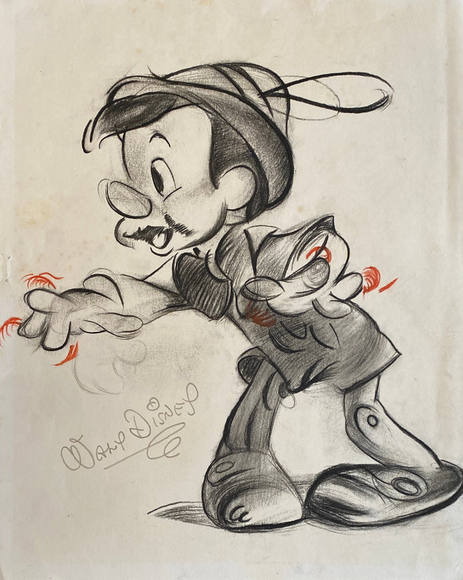 Walt Disney Hand Sketch of Pinocchio (style of) (1 of 2)