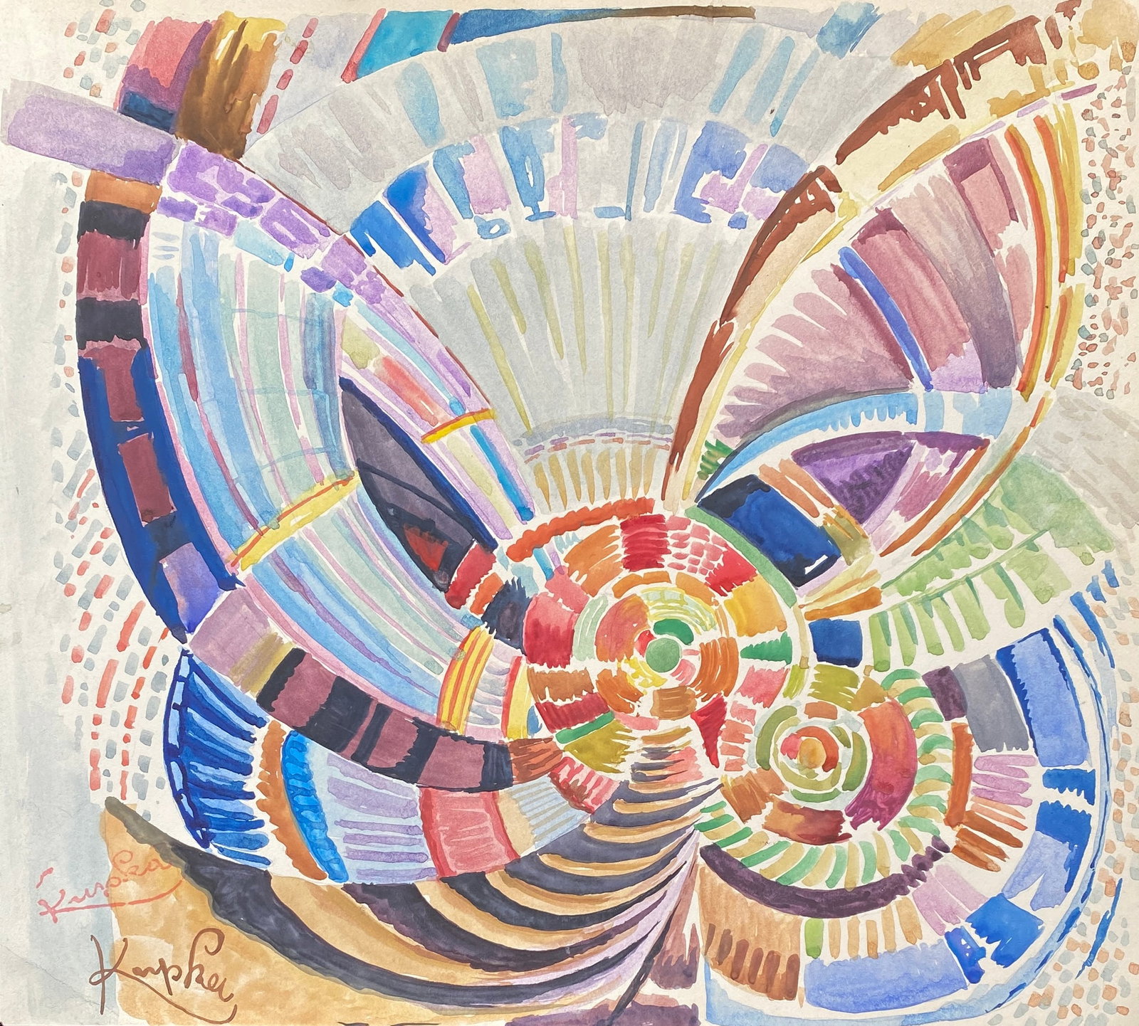 Frantisek KUPKA (CZE/1871-1957) Style Of: This lot consists of a hand painted ink on paper in the style of the painter František Kupka.František Kupka was a Czech painter and graphic artist considered one of the pioneers and co-founder of t