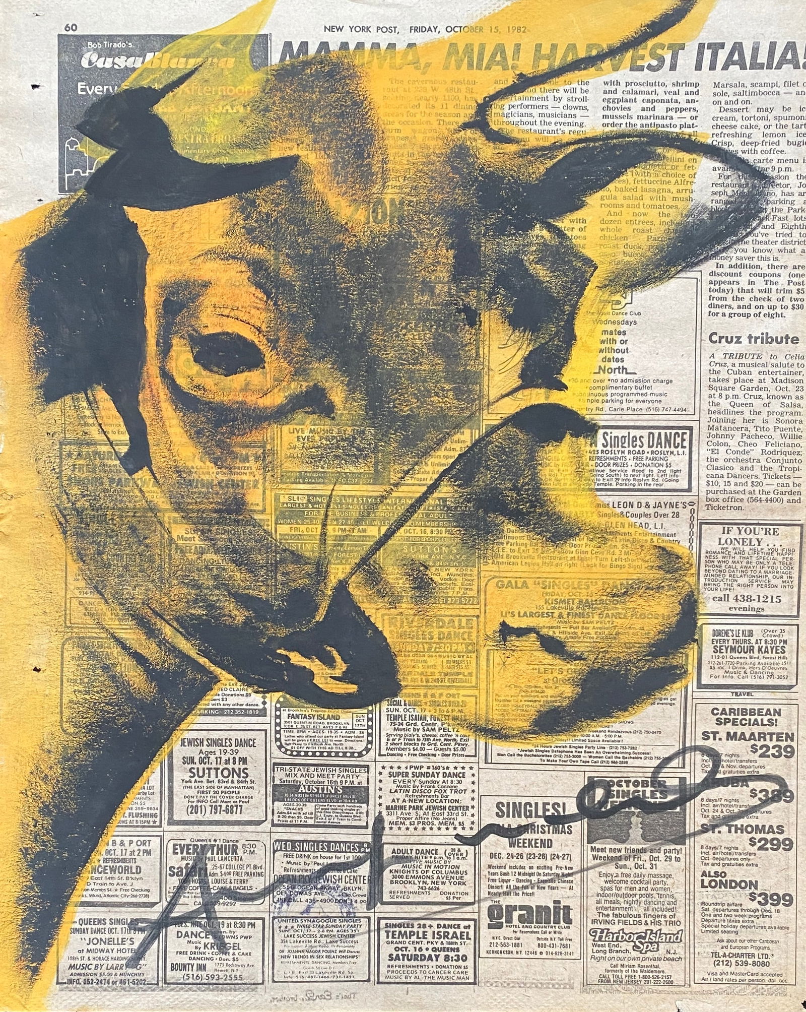 Andy Warhol Drawing on Newspaper After: This lot consists of a Painting on a piece of old newspaper. Dated October 1982 in the style of the painter Andy Warhol.Andy Warhol fue un artista plástico y actor estadounidense que desempeñó un p