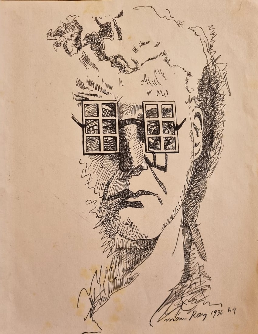 Man Ray Ink on paper Surrealist (Style Of): This lot consists of a hand ink on paper in the style of the painter Man Ray. Man Ray, pseudonym of Emmanuel Radnitzky, was an American visual artist who spent most of his career in Paris. He was a ma