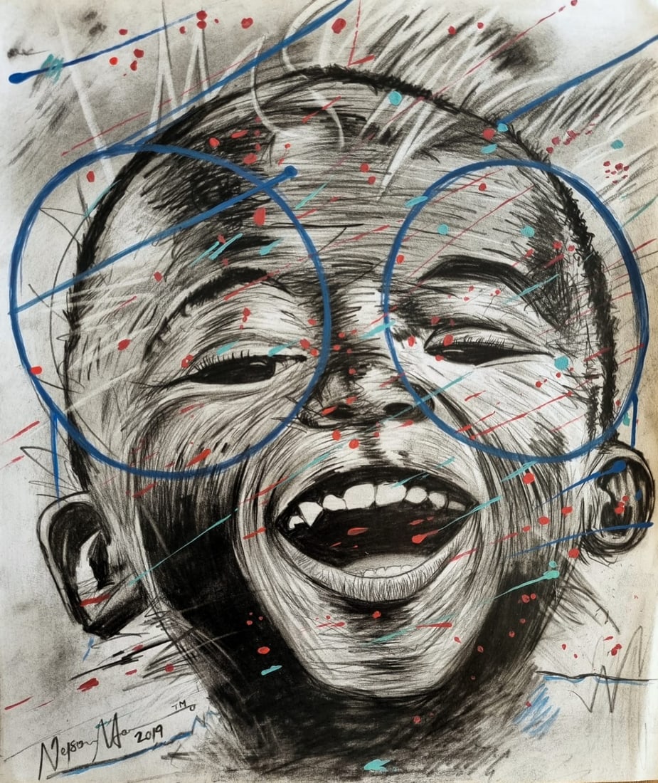 Nelson Makamo Style Of: This lot consists of a hand painted charcoal, pastel, watercolor on paper in the style of the painter Nelson Makamo. Nelson Makamo is a contemporary South African artist known for his charcoal and oil