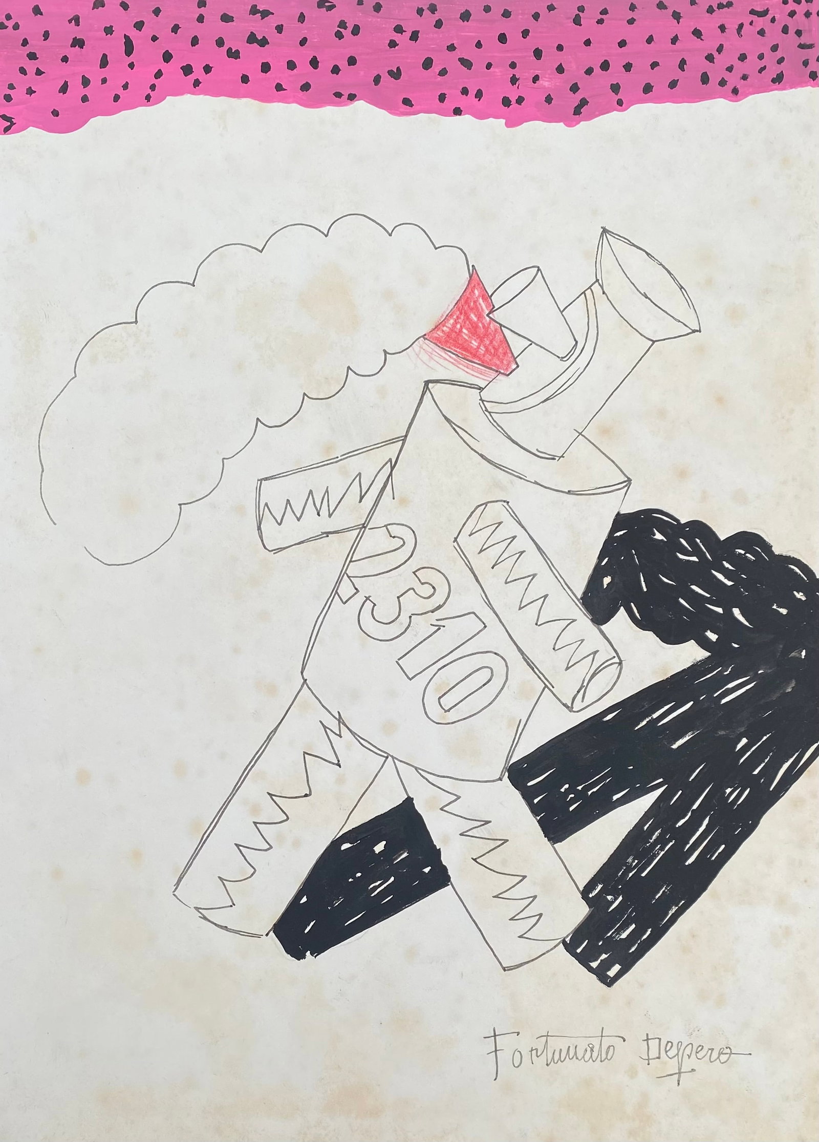 Fortunato Depero Italian Mixed Media on Paper (Style Of): This lot consists of a hand painted Mixed Media on paper in the style of the painter Fortunato Depero. Fortunato Depero was an Italian painter, sculptor, designer, illustrator, set designer and advert