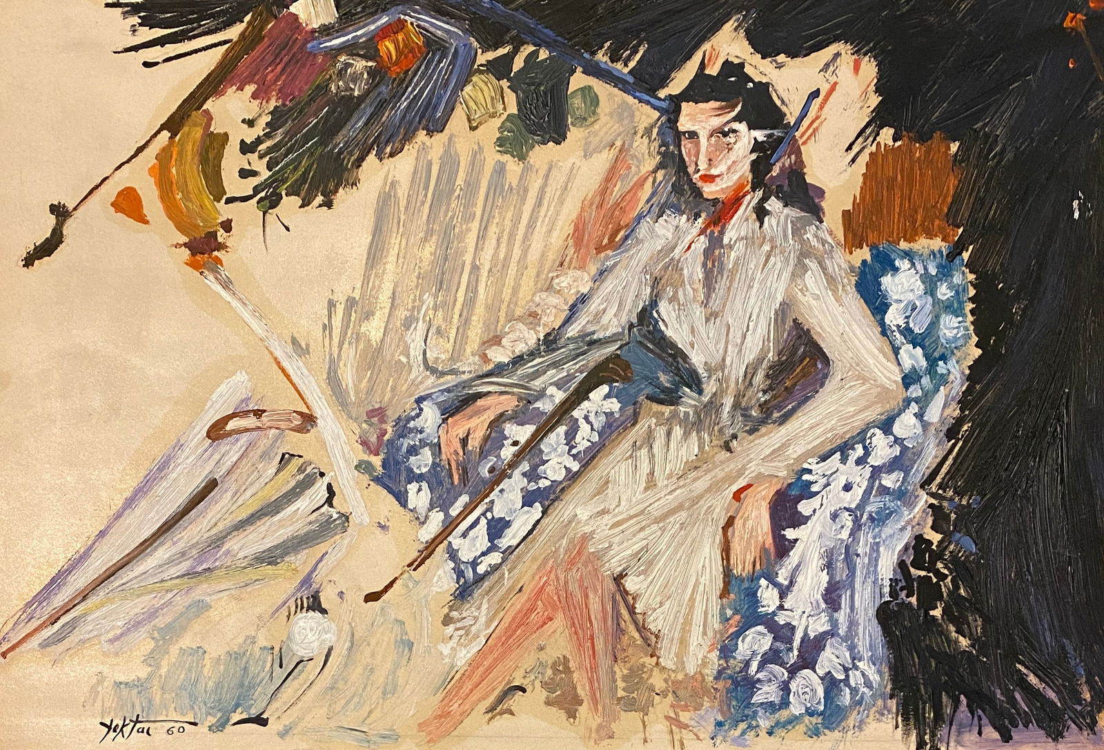 Amazing Manoucher Yektai 1968 Oil Paper Style Of (1 of 2)