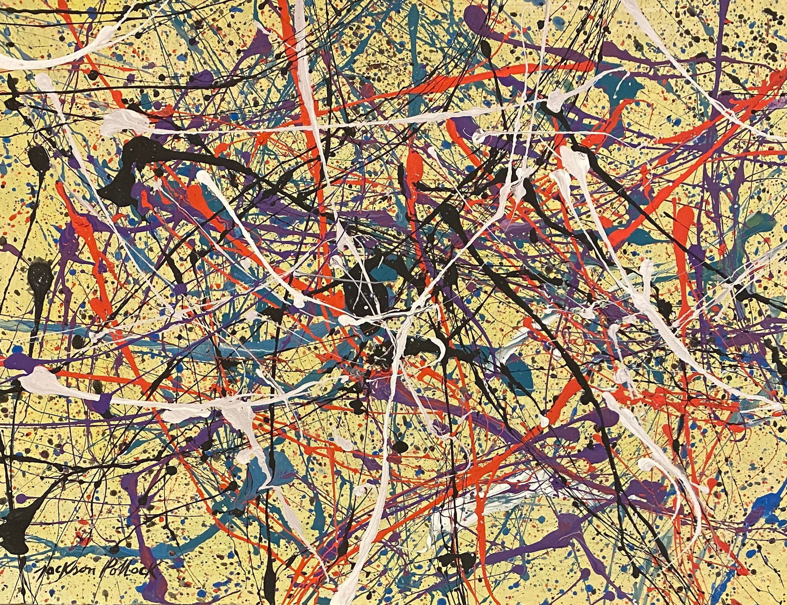 Jackson Pollock Abstract Painting on Paper Style Of: This lot consists of a hand painted Mixed Media on paper in the style of the painter Paul Jackson Pollock. Paul Jackson Pollock, better known as Jackson Pollock, was an influential American painter an