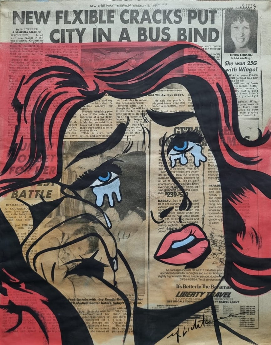 Roy Lichtenstein New York Newspaper painting 1982 Style of: This lot consists of a hand painted on Newspaper rendered in the style of the Roy Fox Lichtenstein. Roy Fox Lichtenstein was an estadounidense painter of pop art, graphic artist and sculptor, recogniz
