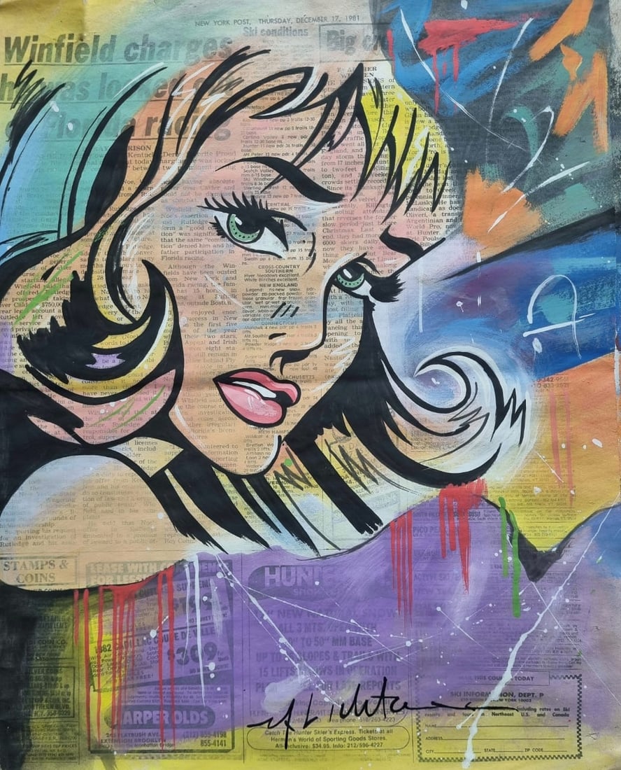 Roy Lichtenstein New York Newspaper painting 1982 Style of: This lot consists of a hand painted on Newspaper rendered in the style of the Roy Fox Lichtenstein. Roy Fox Lichtenstein was an estadounidense painter of pop art, graphic artist and sculptor, recogniz