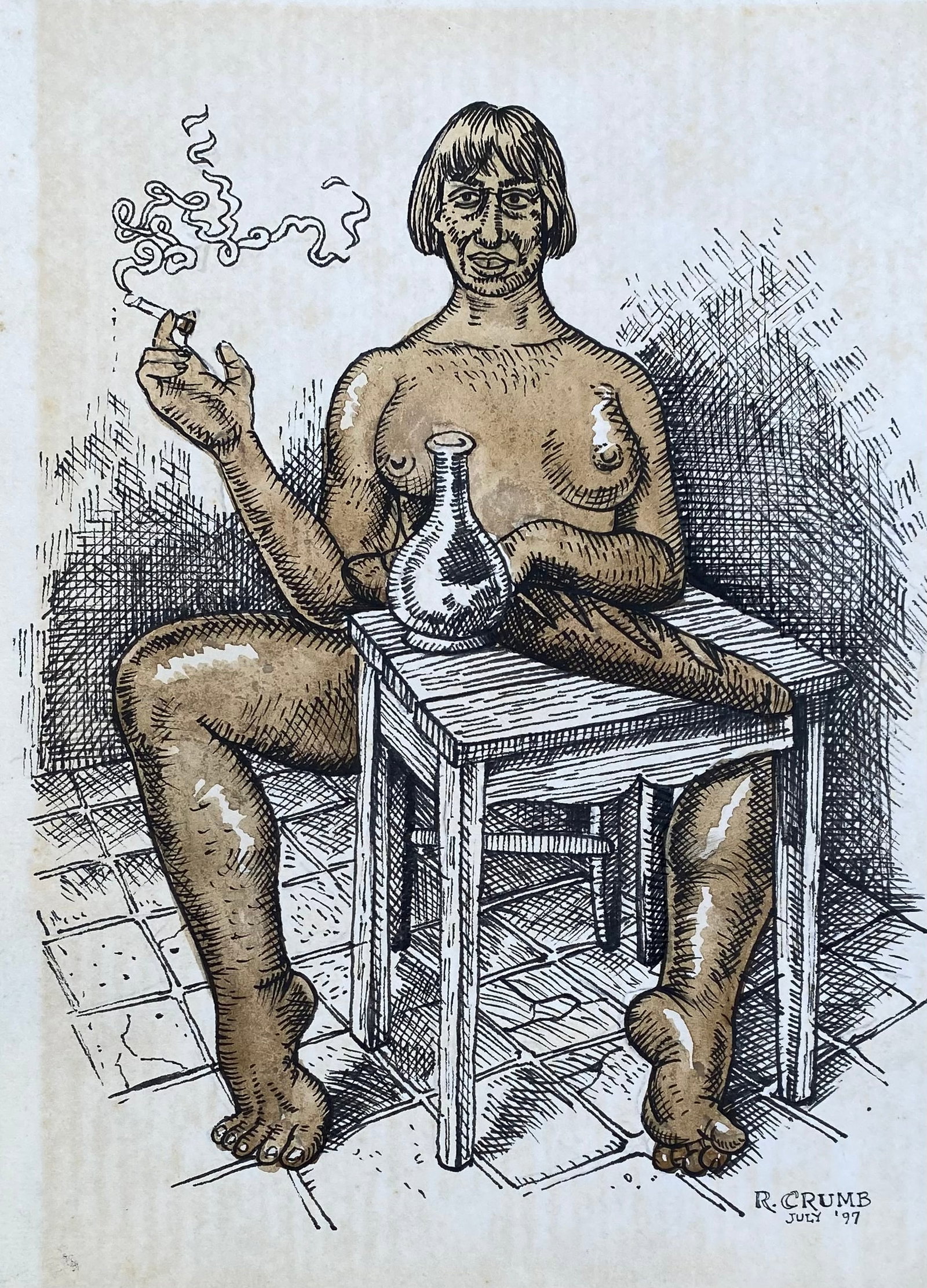 Robert Crumb Ink On Paper (Style Of): This lot consists of a hand painted Ink on paper in the style of the painter Robert Crumb.Robert Crumb is an American cartoonist, illustrator and musician. He was one of the founders of underground co