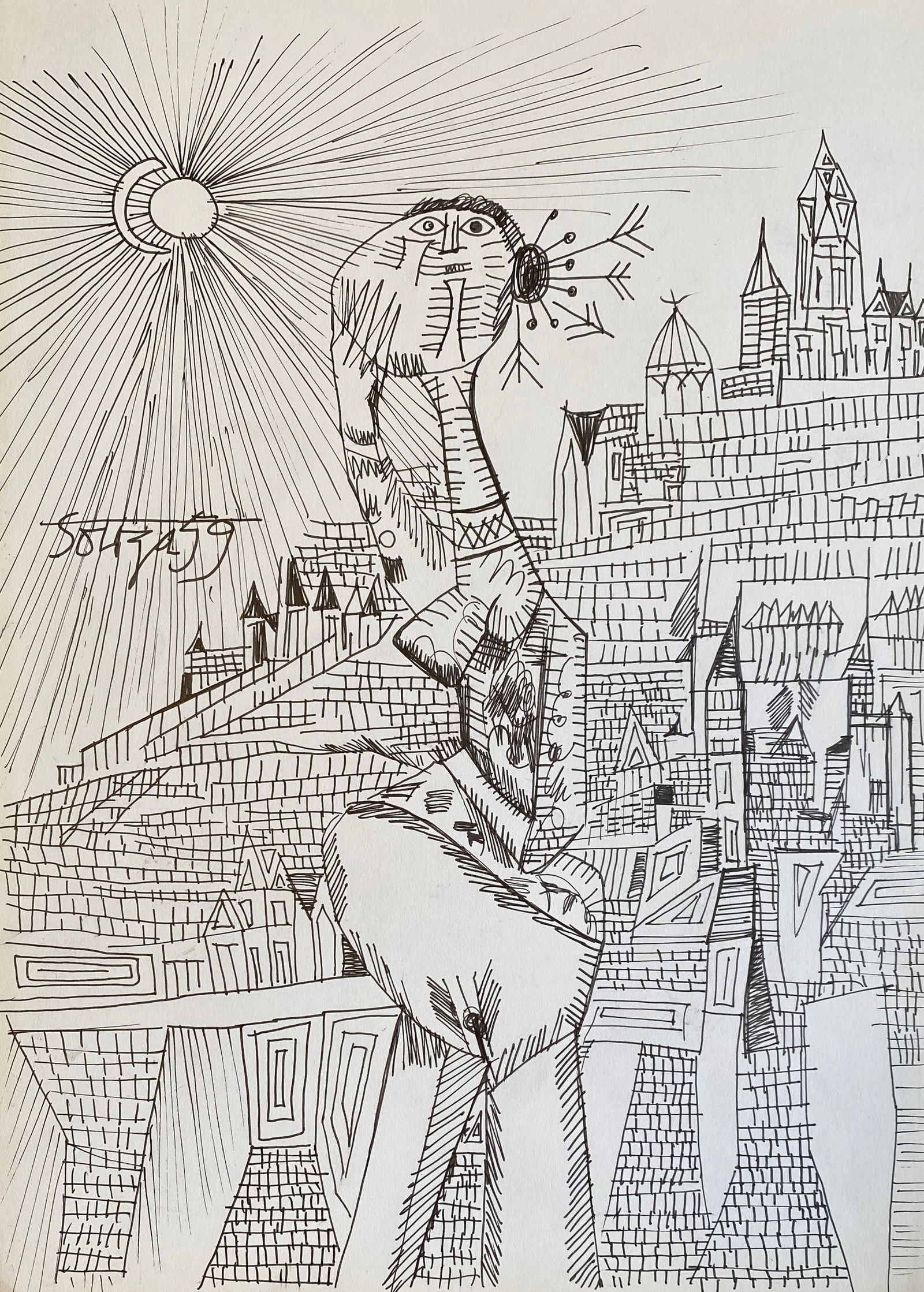 FRANCIS NEWTON SOUZA (1924-2002) PEN & INK (Style Of) (1 of 2)