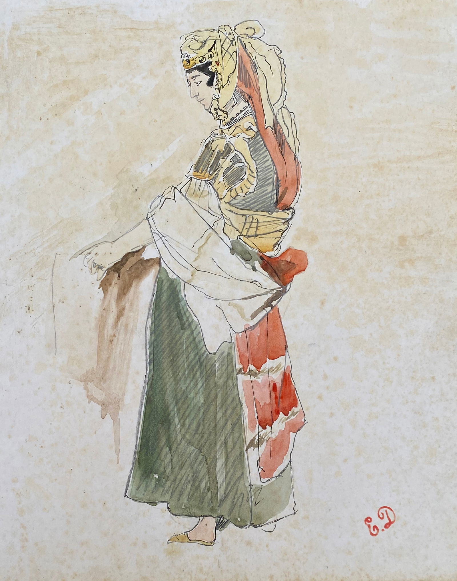 Eugene Delacroix Drawing on Paper (Style Of) (1 of 2)