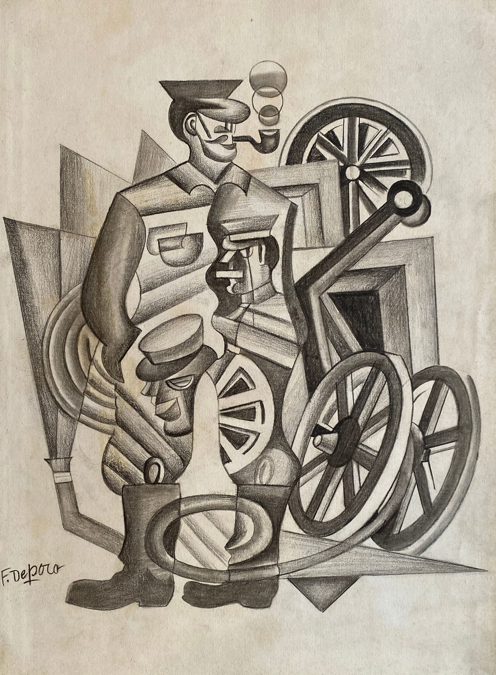Fortunato Depero (Italian, 1892-1960) Charcoal on Paper Style Of (1 of 2)