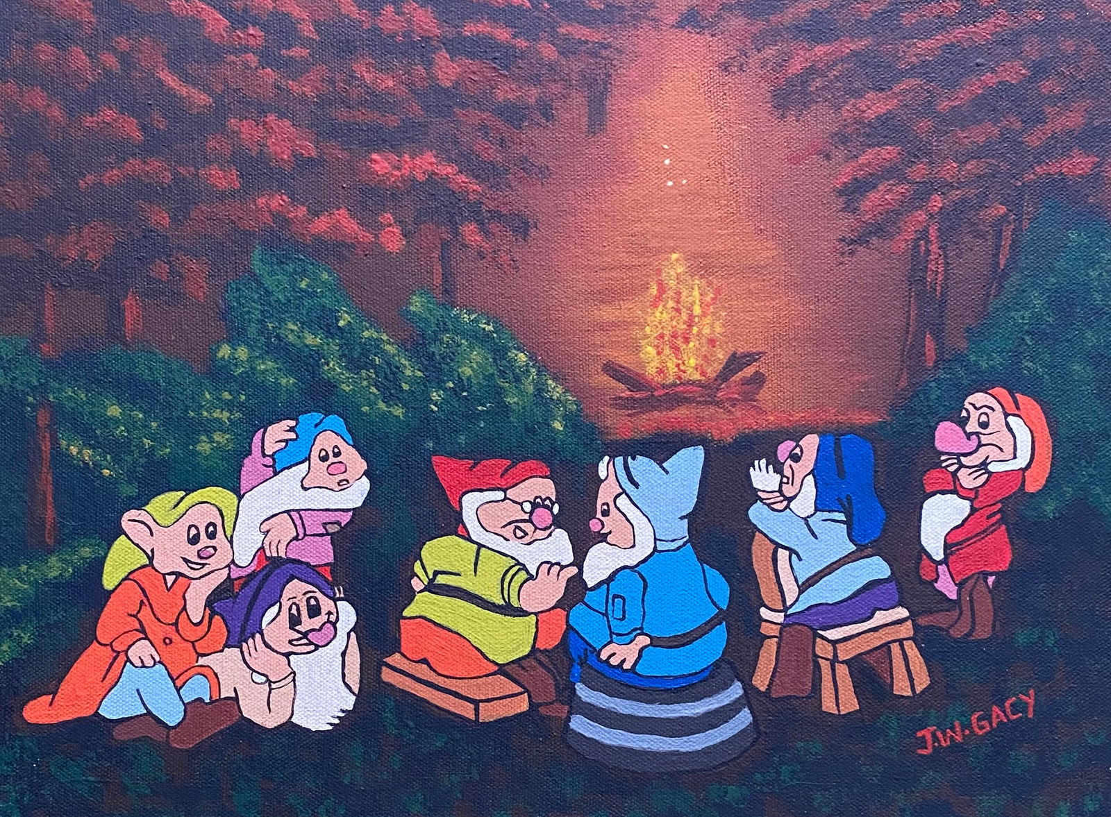 JOHN WAYNE GACY Oil Painting on Canvas Board Style Of: This lot consists of a oil painting on canvas boardr in the style of the painter John Wayne Gacy. John Wayne Gacy, also known as Pogo the Clown or The Killer Clown, was an American serial killer and s