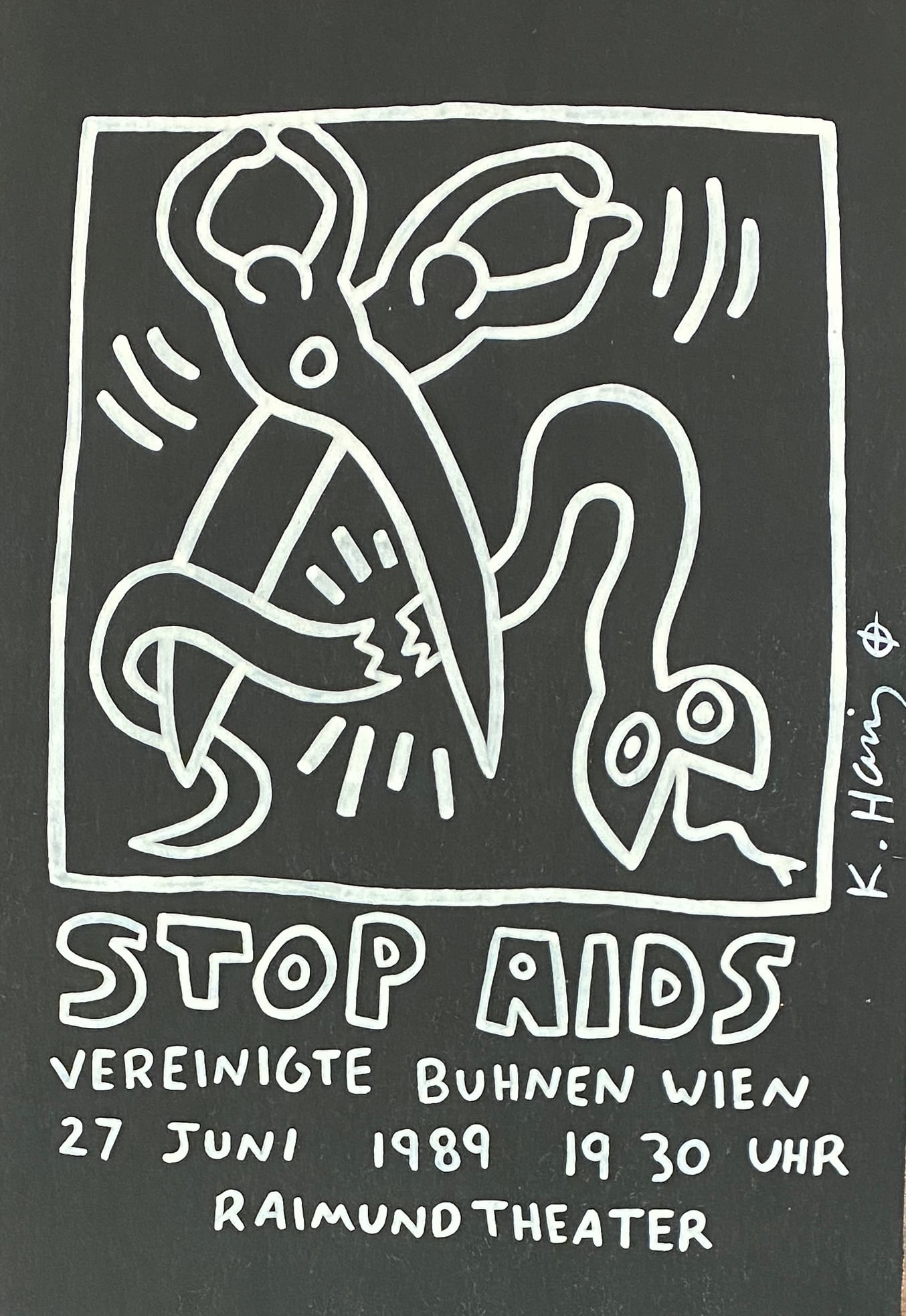 KEITH HARING MARKER ON PAPER STYLE OF: This lot consists of a hand painted drawing on paper in the style of the painter Keith Haring.Keith Allen Haring was an American artist and social activist whose pop art emerged from the New York graf