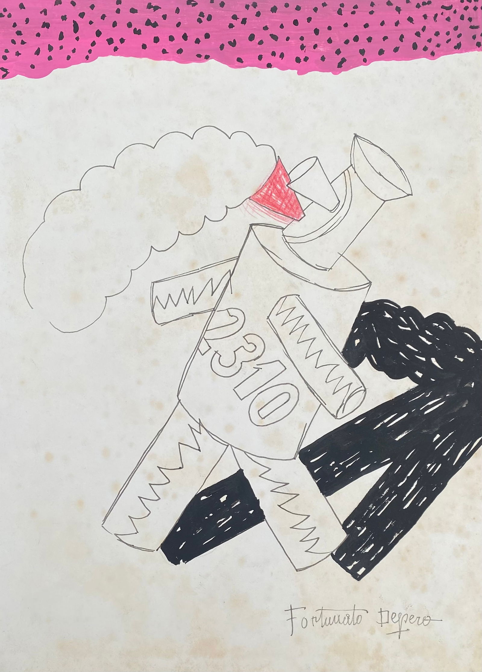 Fortunato Depero Italian Mixed Media on Paper (Style Of): This lot consists of a hand painted Mixed Media on paper in the style of the painter Fortunato Depero. Fortunato Depero was an Italian painter, sculptor, designer, illustrator, set designer and advert