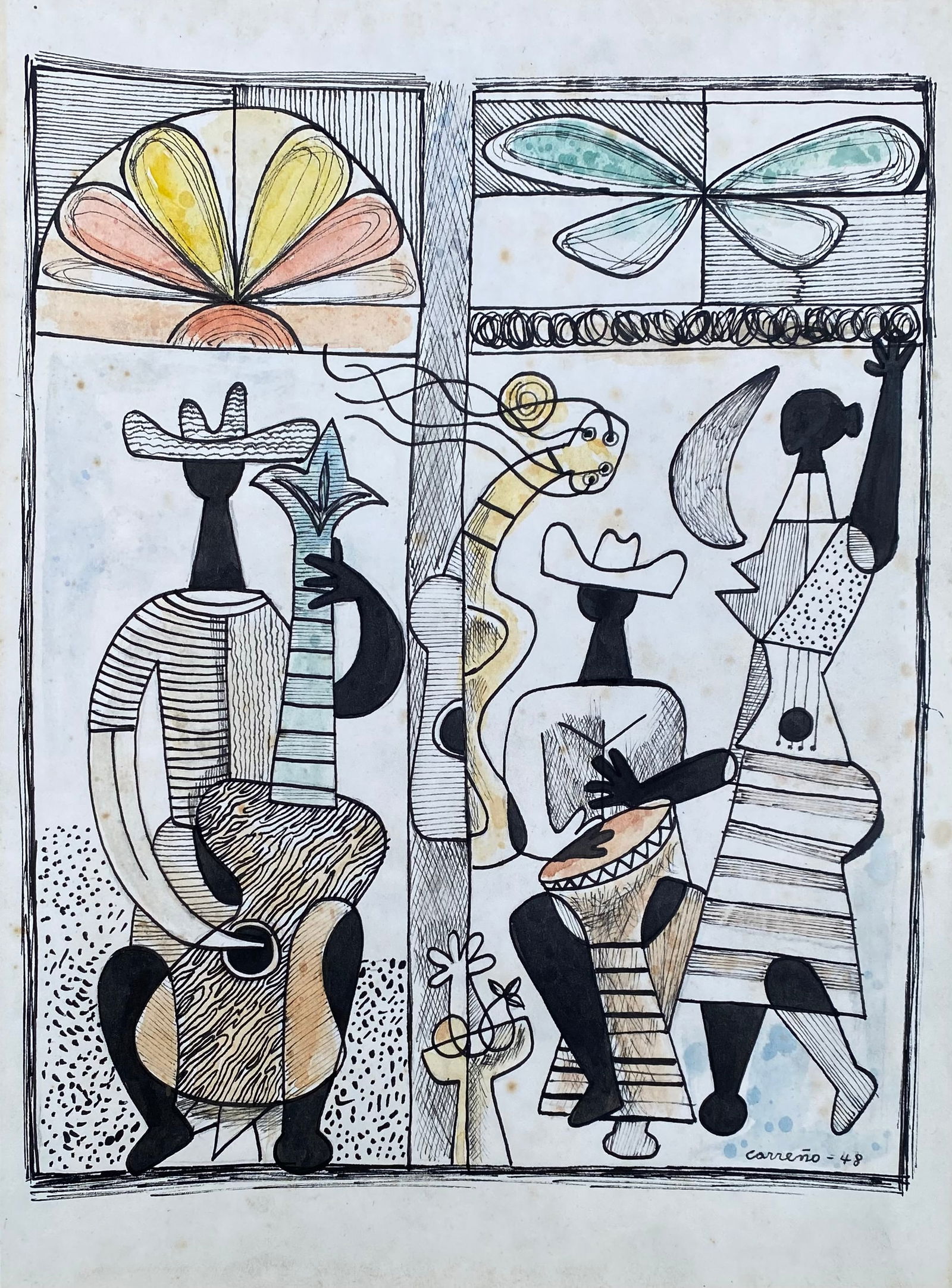 Mario Carreno Mixed media on paper (Style Of) (1 of 2)