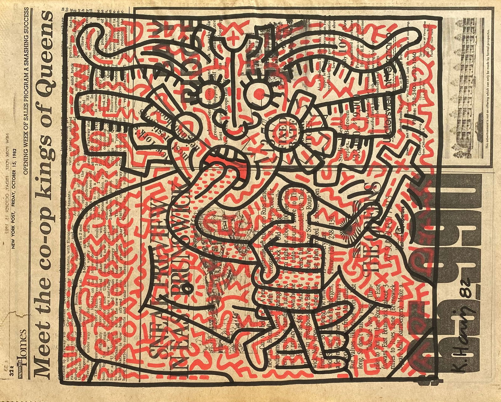 Keith Haring New York Newspaper painting 1982 After (1 of 2)
