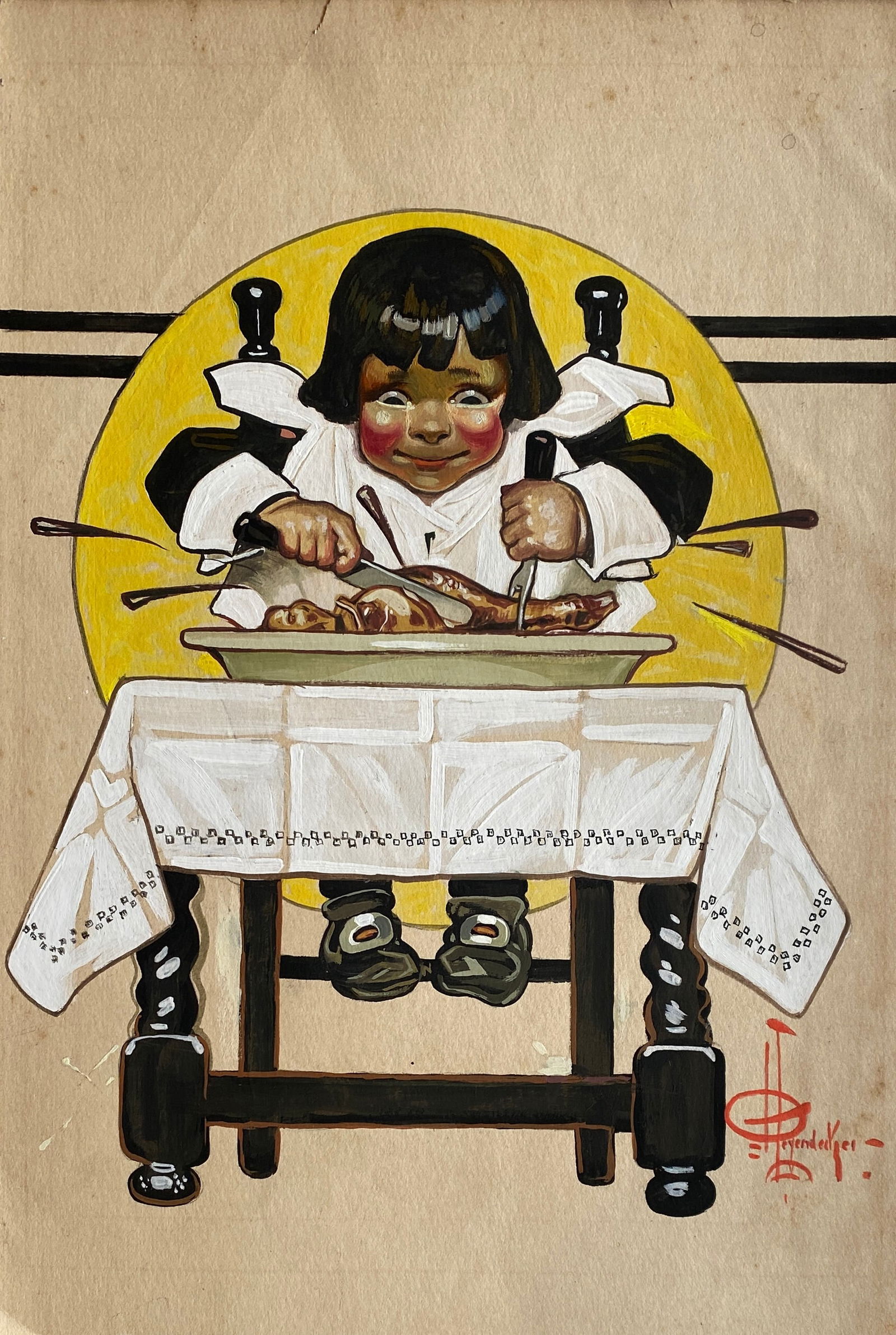 Joseph Christian Leyendecker OIL ON PAPER (Style Of): This lot consists of a hand painted Oil on paper in the style of the painter Joseph Christian Leyendecker.Joseph Christian Leyendecker was a famous American illustrator, even considered by some to be