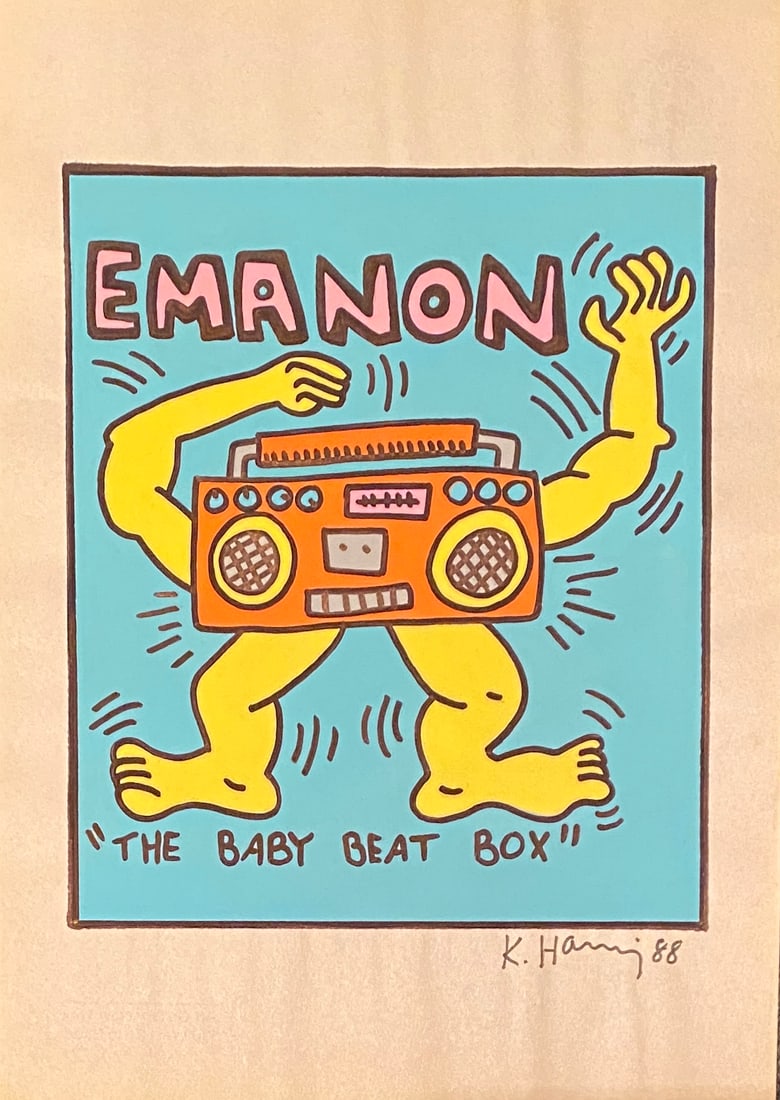 KEITH HARING MARKER ON PAPER STYLE OF: This lot consists of a hand painted drawing on paper in the style of the painter Keith Haring.Keith Allen Haring was an American artist and social activist whose pop art emerged from the New York graf