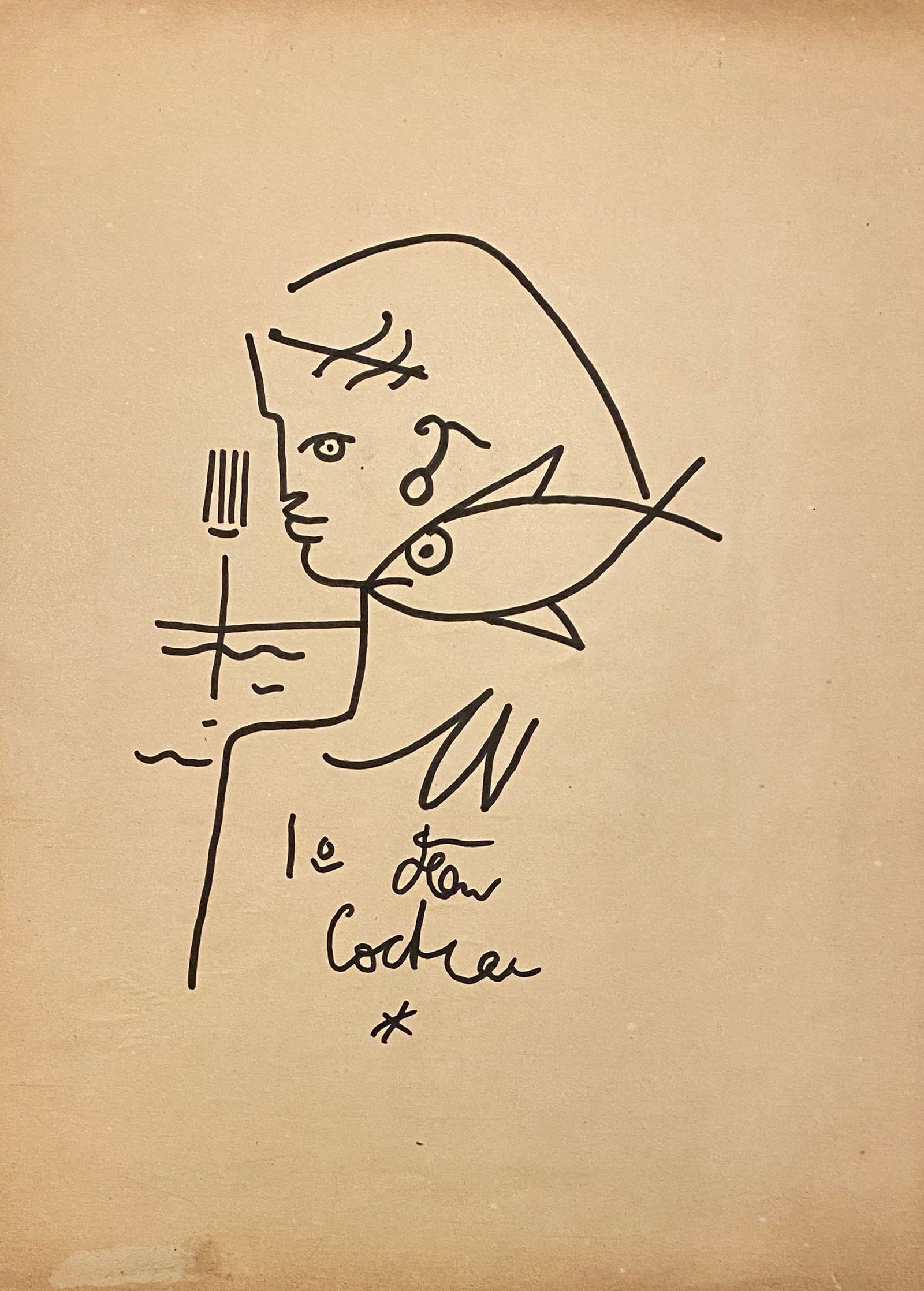 Jean Cocteau Ink Drawing on Paper (style of) (1 of 2)