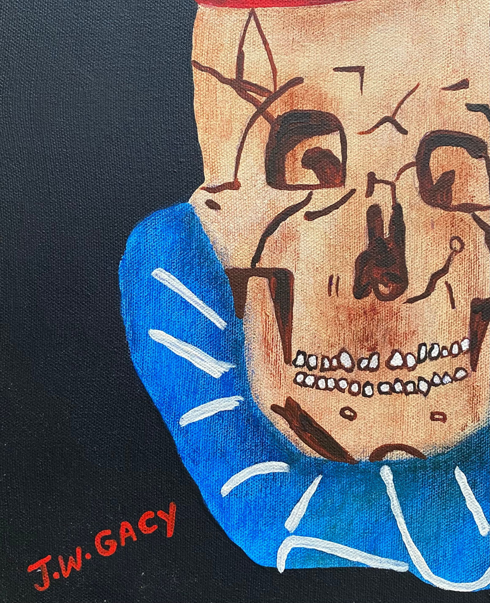 JOHN WAYNE GACY Oil Painting on Canvas Board Style Of: This lot consists of a oil painting on canvas boardr in the style of the painter John Wayne Gacy. John Wayne Gacy, also known as Pogo the Clown or The Killer Clown, was an American serial killer and s