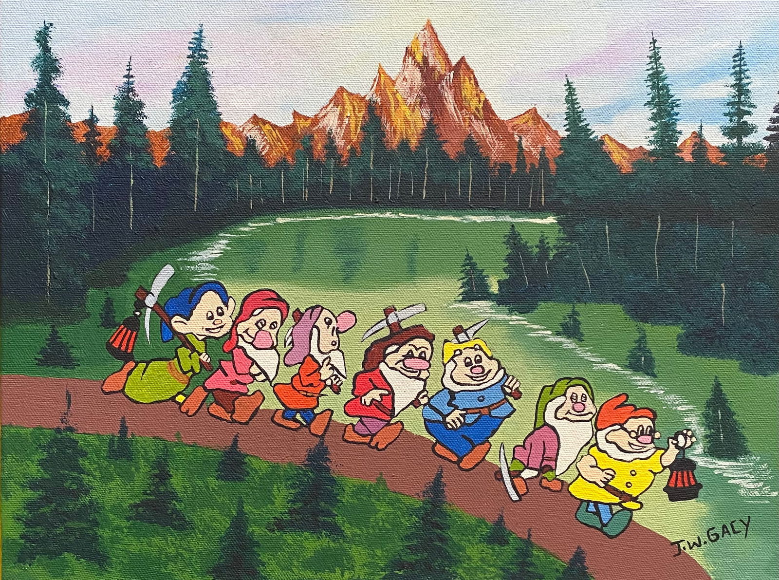 JOHN WAYNE GACY Oil Painting on Canvas Board Style Of: This lot consists of a oil painting on canvas boardr in the style of the painter John Wayne Gacy. John Wayne Gacy, also known as Pogo the Clown or The Killer Clown, was an American serial killer and s