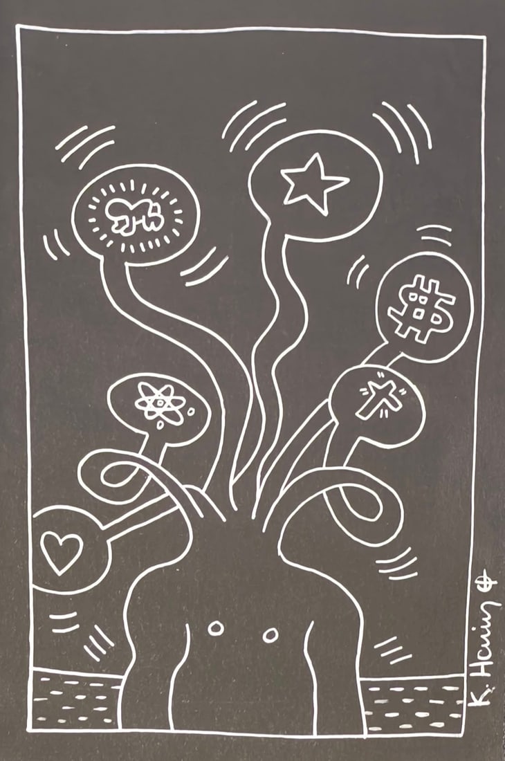 KEITH HARING MARKER ON PAPER STYLE OF: This lot consists of a hand painted drawing on paper in the style of the painter Keith Haring.Keith Allen Haring was an American artist and social activist whose pop art emerged from the New York graf