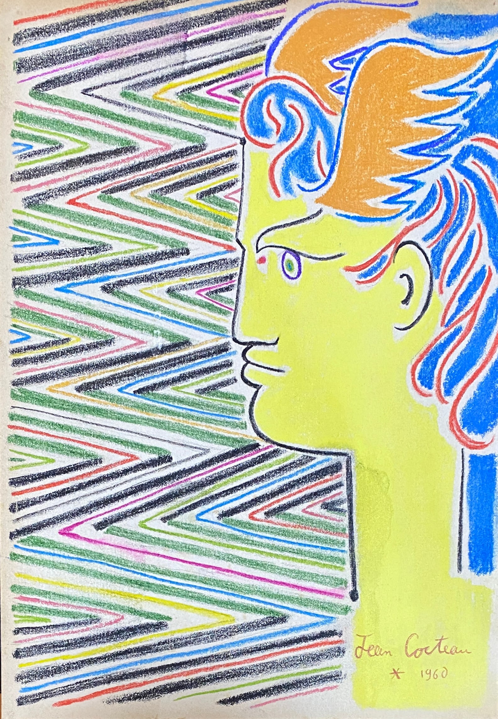 Jean Cocteau Ink Drawing on Paper (style of): This lot consists of a hand painted Ink on paper in the style of the painter Jean Cocteau.Jean Cocteau was a French poet, playwright, writer, art critic, essayist, painter, film director and designer.