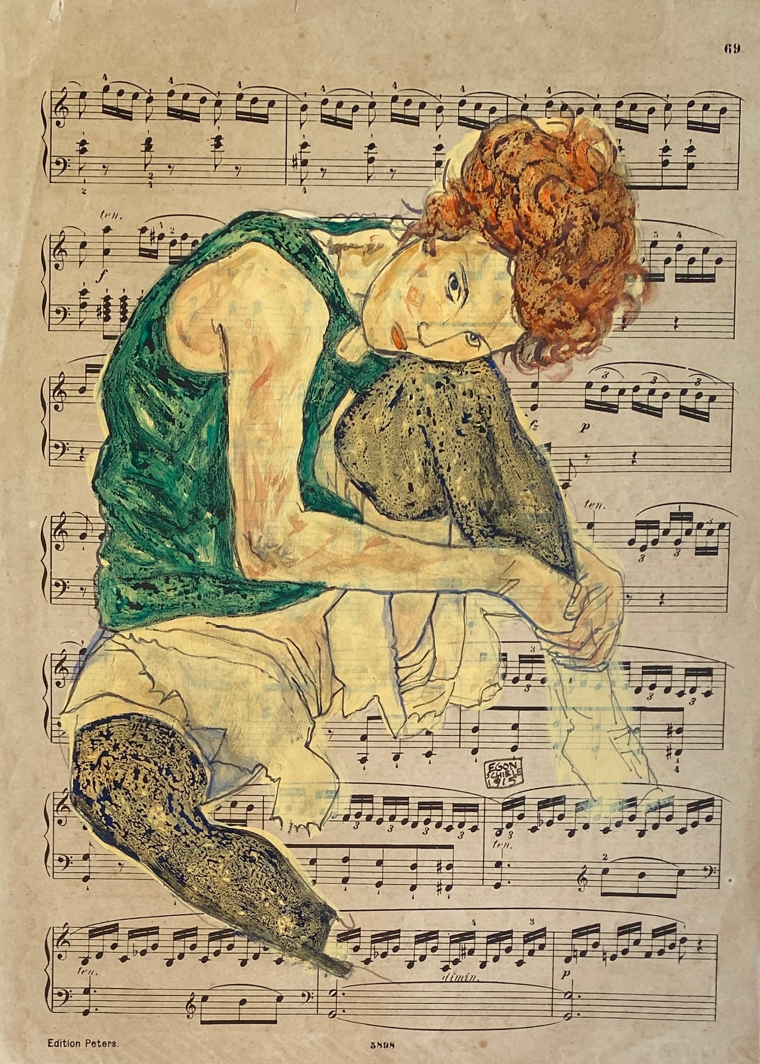 Egon Schiele (Mixed Media) (Style Of): This lot consists of a hand painted Mixed Media on paper in the style of the painter Egon Schiele. Egon Leo Adolf Schiele, better known as Egon Schiele, was a contemporary Austrian painter and printma