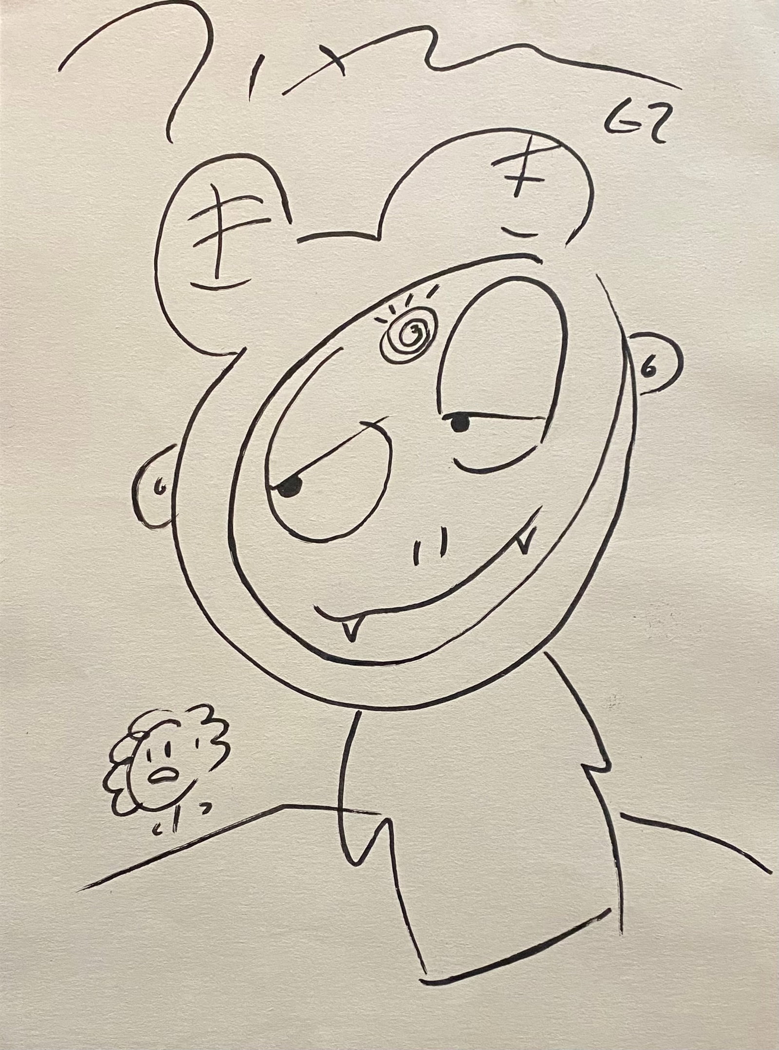 TAKASHI MURAKAMI JAPANESE INK PAINTING ON PAPER (Style Of): This lot consists of a hand painted Ink on paper in the style of the painter TAKASHI MURAKAMI.Takashi Murakami is a Japanese contemporary artist. He works in media involving fine arts, such as paintin