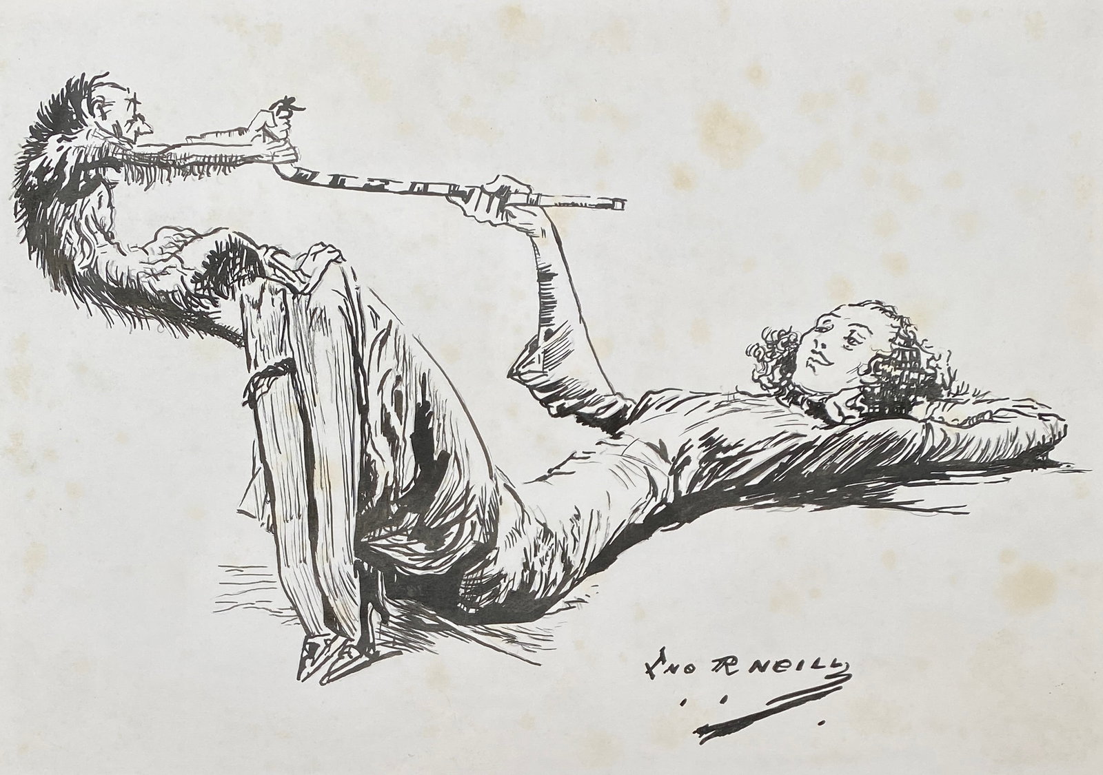 John R. Neill Pen and ink (Style Of): This lot consists of a hand painted Pen and Ink on paper in the style of the painter John R. Neill.John Rea Neill was a children's book and magazine illustrator known primarily for illustrating more t