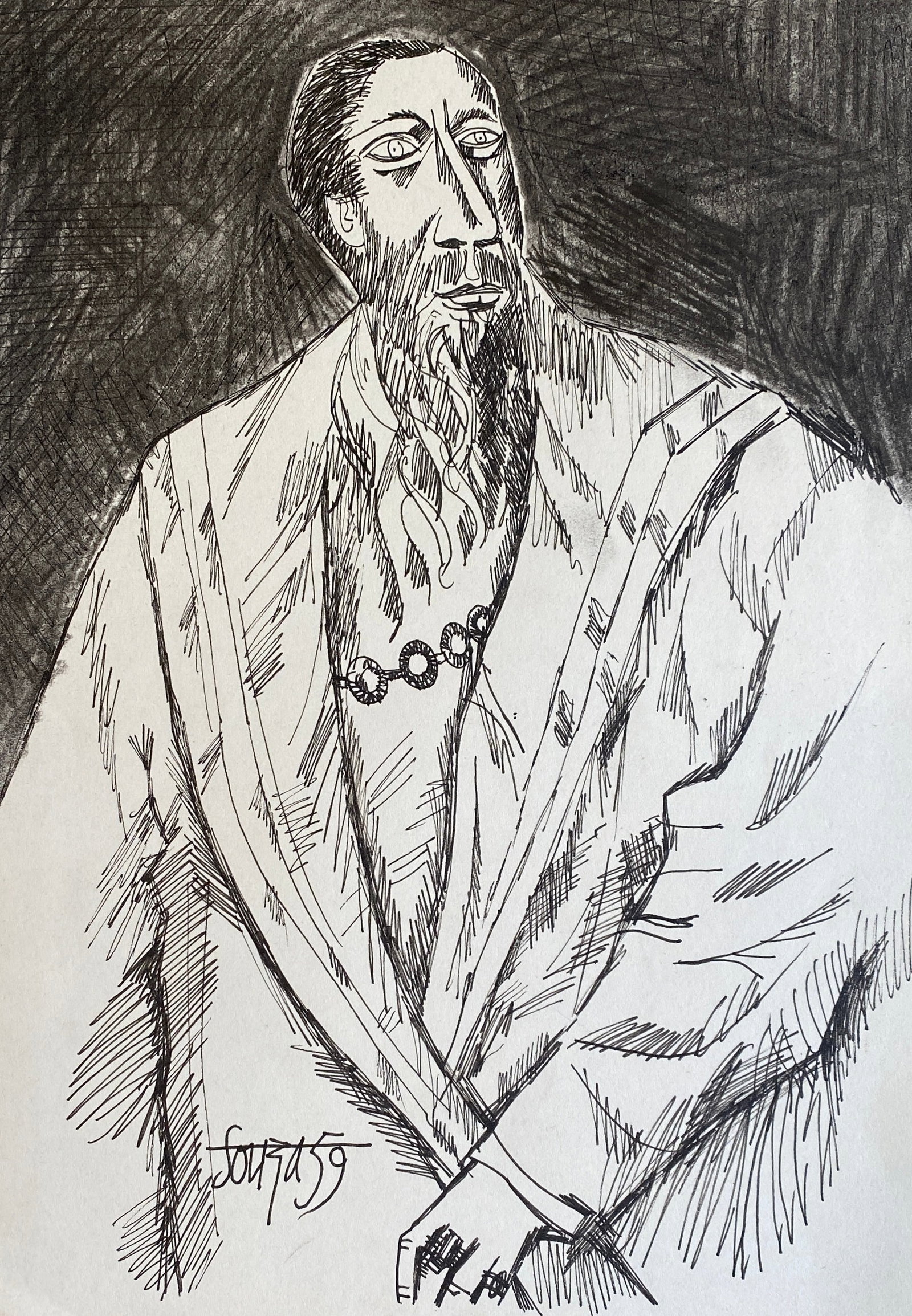 FRANCIS NEWTON SOUZA (1924-2002) PEN & INK (Style Of): This lot consists of a hand painted Ink on paper in the style of the painter FRANCIS NEWTON SOUZA.Francis Newton Souza was a Portuguese-British painter of Indian origin. He was a founding member of th